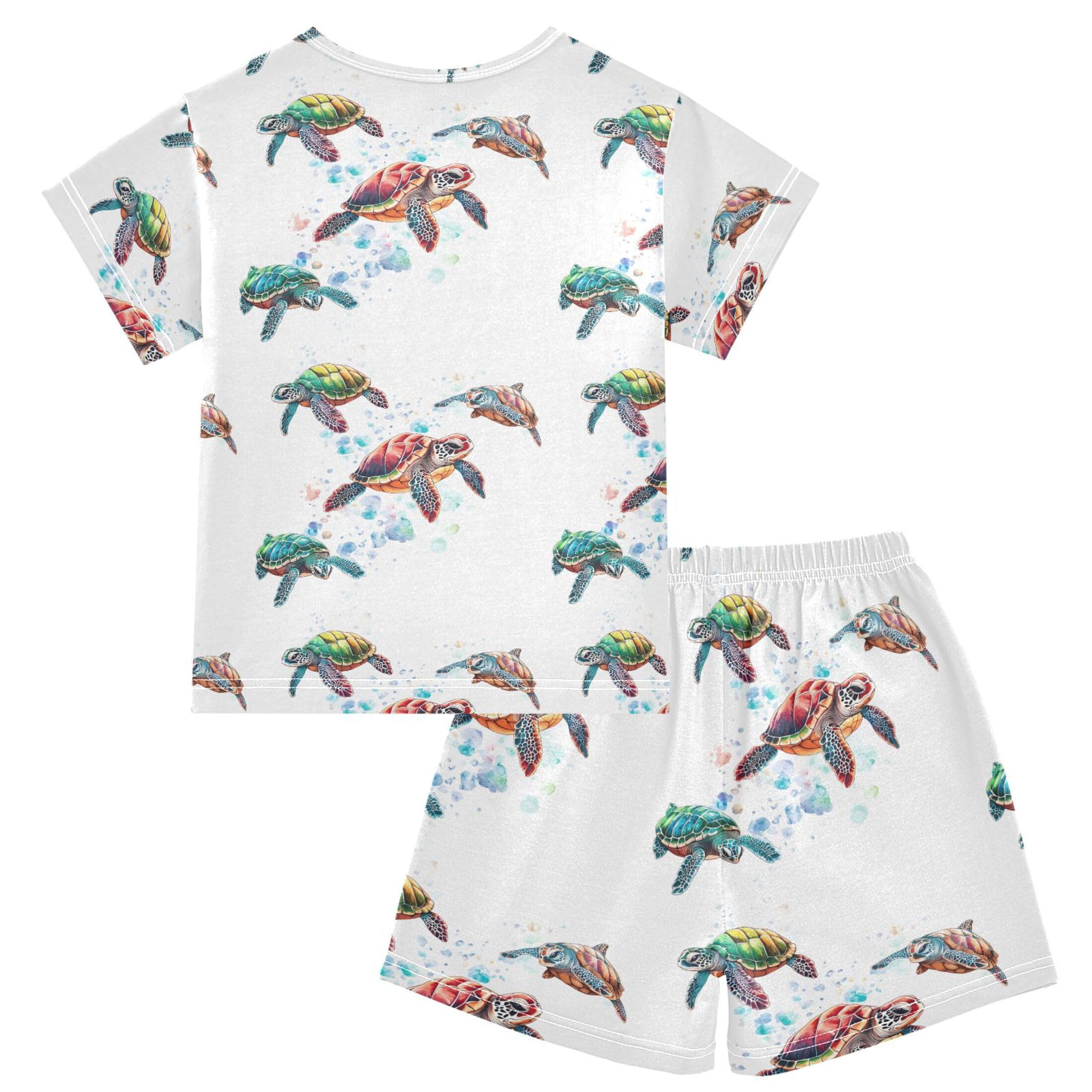 UMIRIKO Sea Turtle Animal Summer Short Sleeve Pajamas Sleepwear PJ Set B0403831