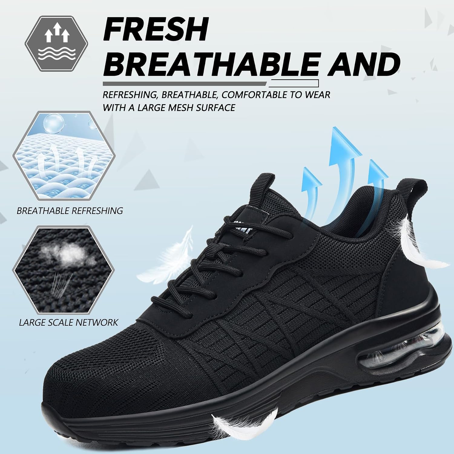 Hogent Steel Toe Shoes for Men Women, Ultra Lightweight Premium Comfortable Work Sneakers, Puncture Proof Air Cushioned All‑Day Wear Safety Toe Shoes for Industrial Construction Warehouse Factory Work thumbnail