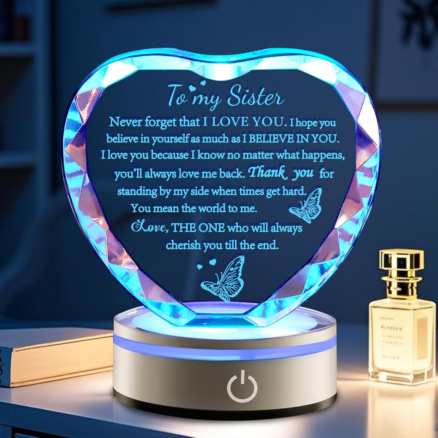 Best Sister Gifts, Sister Night Light, Crystal with LED Lamp, Birthday Gifts for Sister Girls Women Unique, Christmas Keepasakes Birthday Gifts for Female