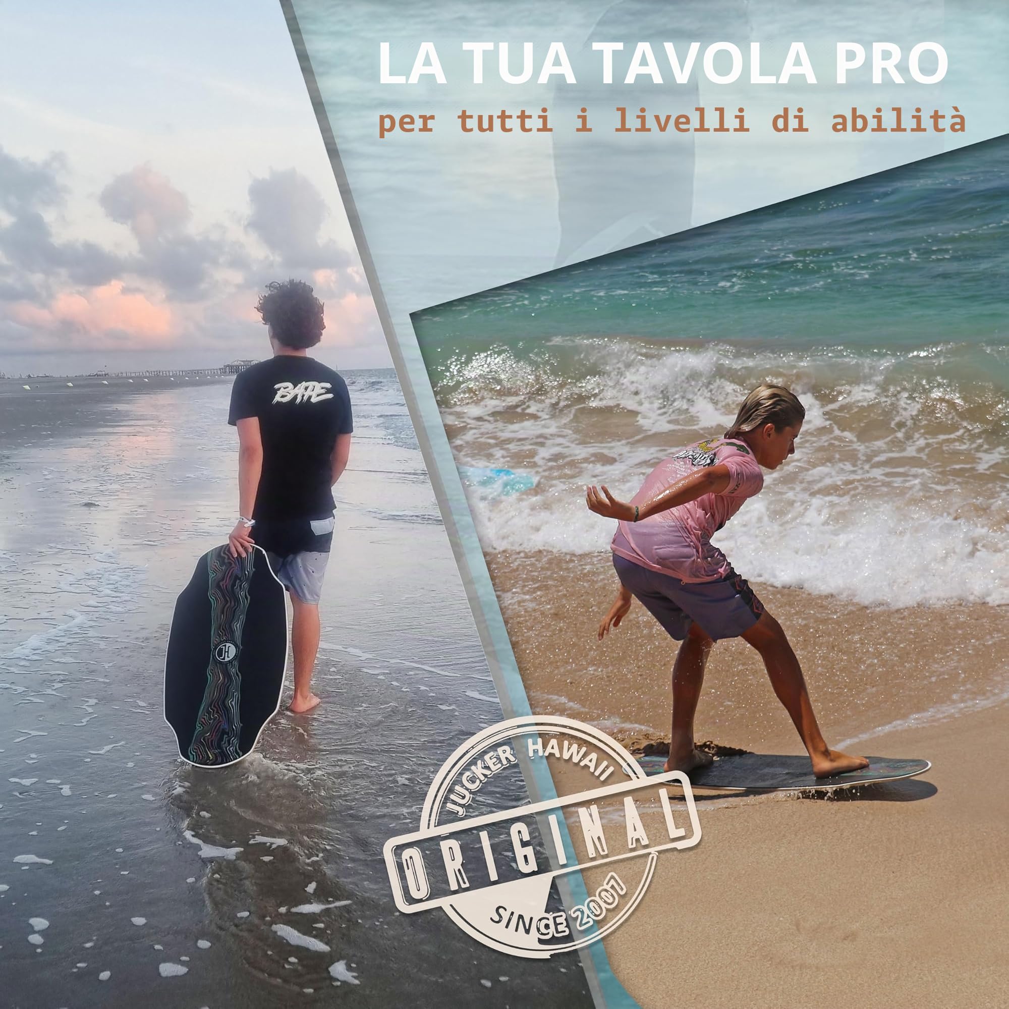 JUCKER Hawaii Skimboard HPL Lahaina Pro - Skimboard professionale con rivestimento HPL double face e strato antiscivolo EVA - Ultra veloce, durevole e supporta fino a 115 kg