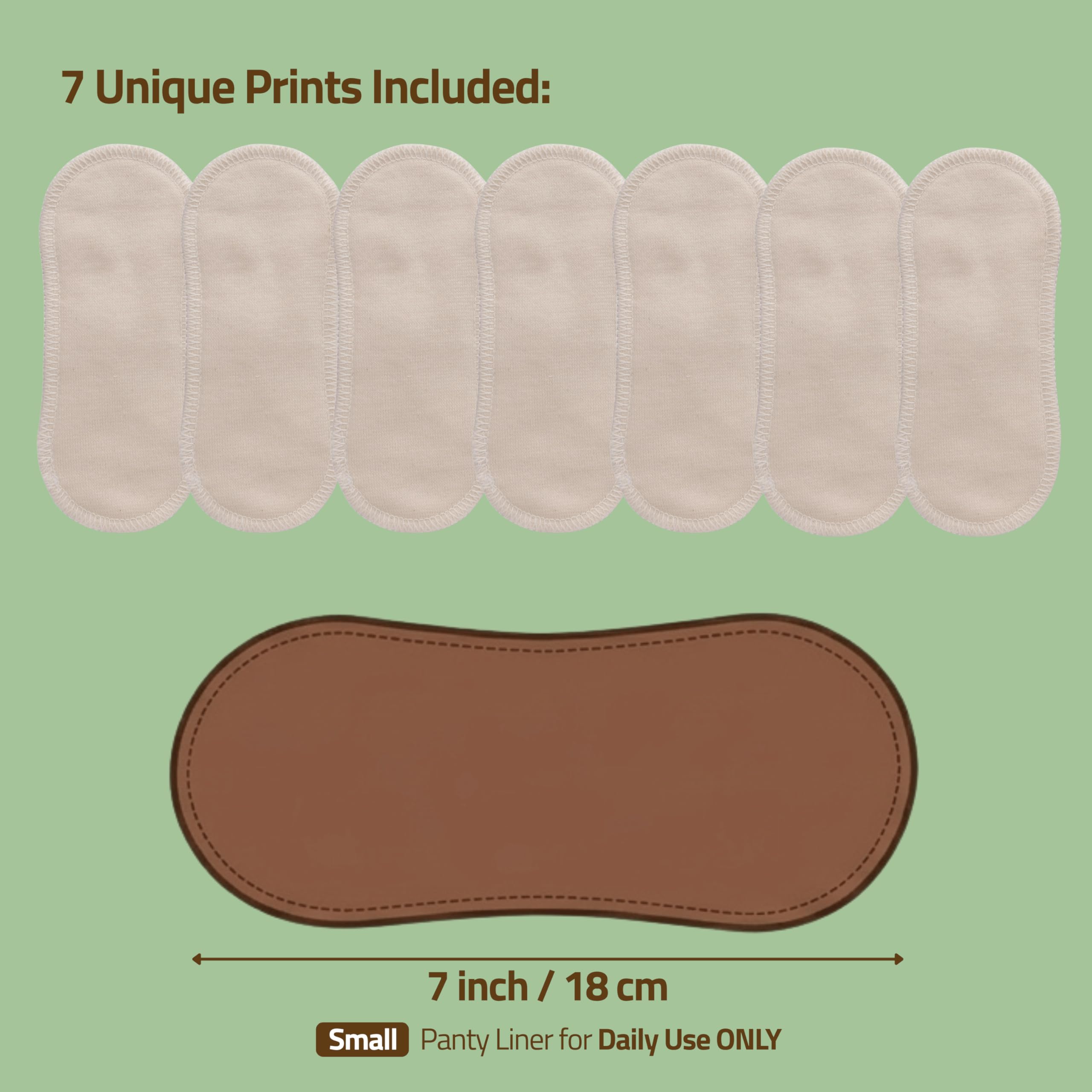 Natissy Bio-Baumwolle Slipeinlagen für Frauen, Waschbar, Weich, Atmungsaktiv, Hautfreundlich und Wiederverwendbar - 7er-Set Größe S - Made in EU