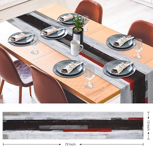 Miniatura 2 de Emvency Camino de mesa en blanco y negro, moderno, gris, rojo, pintura artística para cocina, mesa de café, cenas familiares, fiestas, bodas,