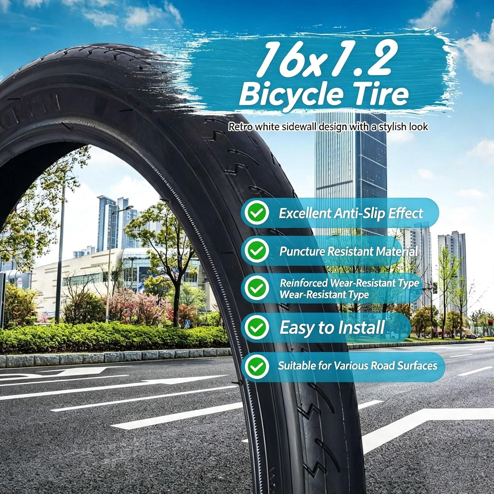 2PC 16x1.2 Opona Rowerowa Składana, 16 1.2 MTB Miasto Ulica Koło Guma