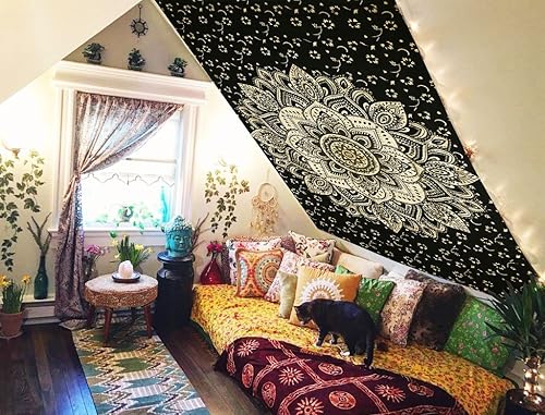 FUTURE HANDMADE Tapiz de mandala dorado, tapiz hippie para colgar en la pared, colcha bohemia disponible en Yaxa Costa Rica