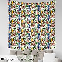 Vista 3 de The Yard - Tela de pájaros coloridos por yarda, diseño de hojas de palma en acuarela tropical, para proyectos de bricolaje en el hogar, tela rústica