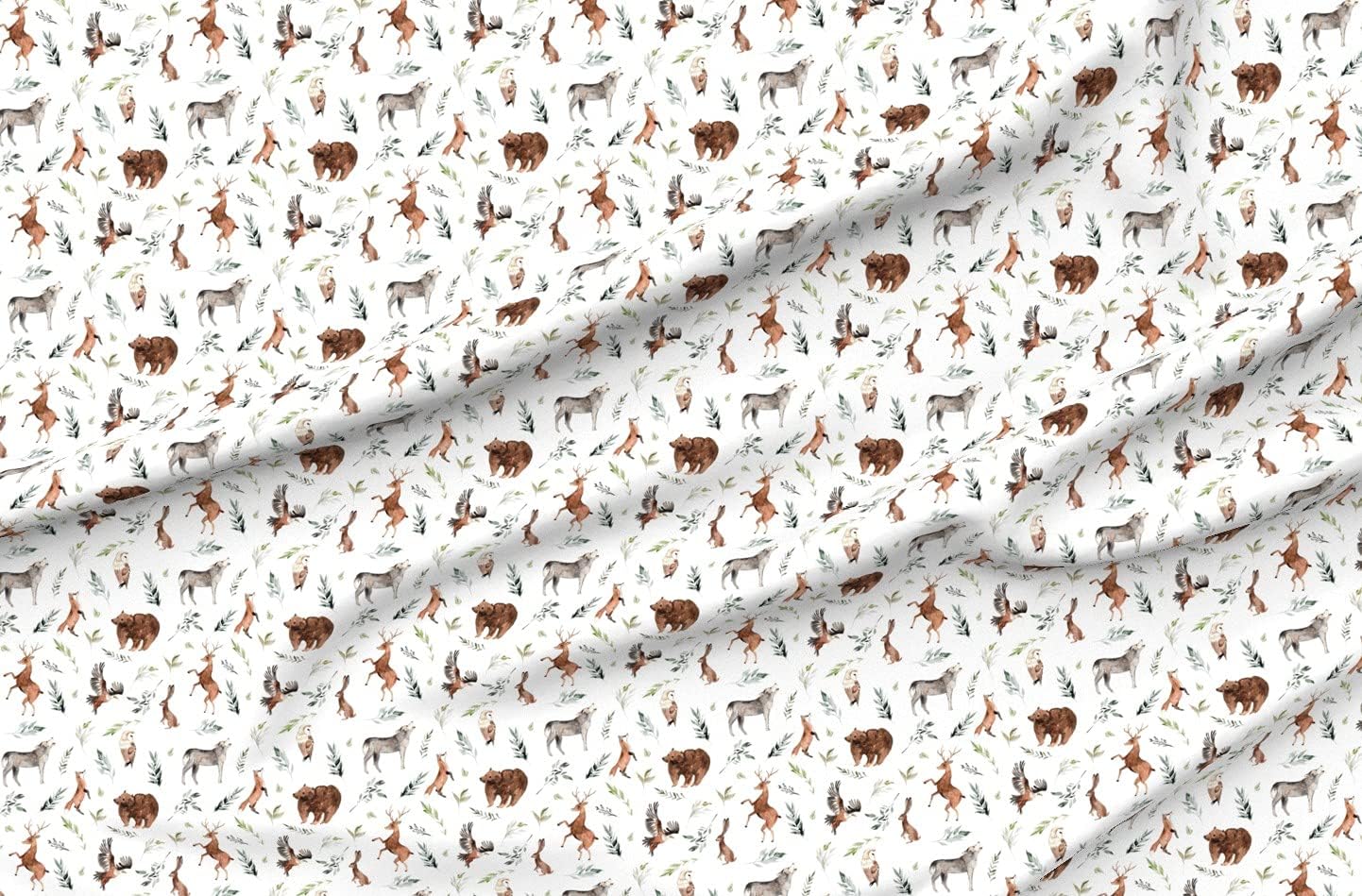 Spoonflower Fabric - Run Wild Woodland White Watercolor Deer Bear Bears Boy Fox Foxes Wolf Printed on Polartec(R) Fleece Fabric by The Yard - Sewing Blankets Loungewear and No-Sew