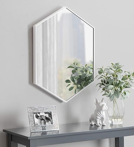 Miniatura 4 de Kate and Laurel Rhodes - Espejo de pared hexagonal moderno, blanco, 31 x 22 pulgadas