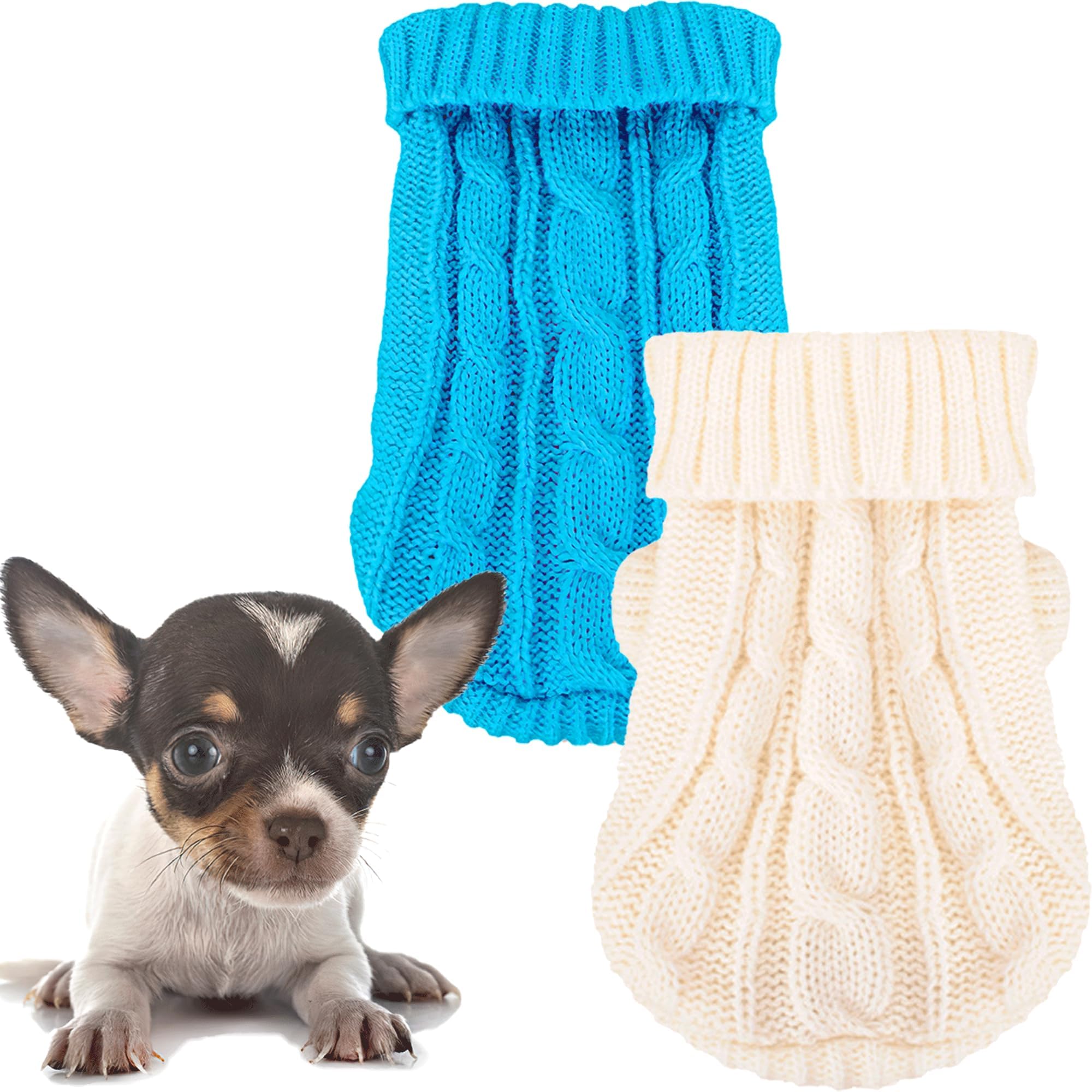 Photo 1 of 2 Pack Dog Sweaters for Small Dogs, Chihuahua Yorkie Sweater, Dog Clothes for Small Dogs, Winter Warm Pullover Clothing, Pet Cat Cold Weather Puppy Clothes Outfits M