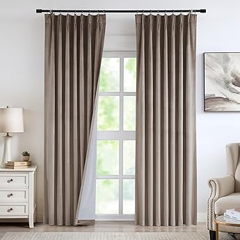 HPD Half Price Drapes Signature Velvet Thermal Blackout Curtains for Living Room 120 Inch Long (1 Panel) Rod Pocket Insulated Blackout Curtains for Bedroom Window Curtains, 100W x 120L, Cool Beige