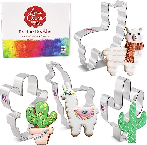 Ann Clark Cookie Cutters Juego de 4 cortadores de galletas de llama y cactus, fabricados en Estados Unidos