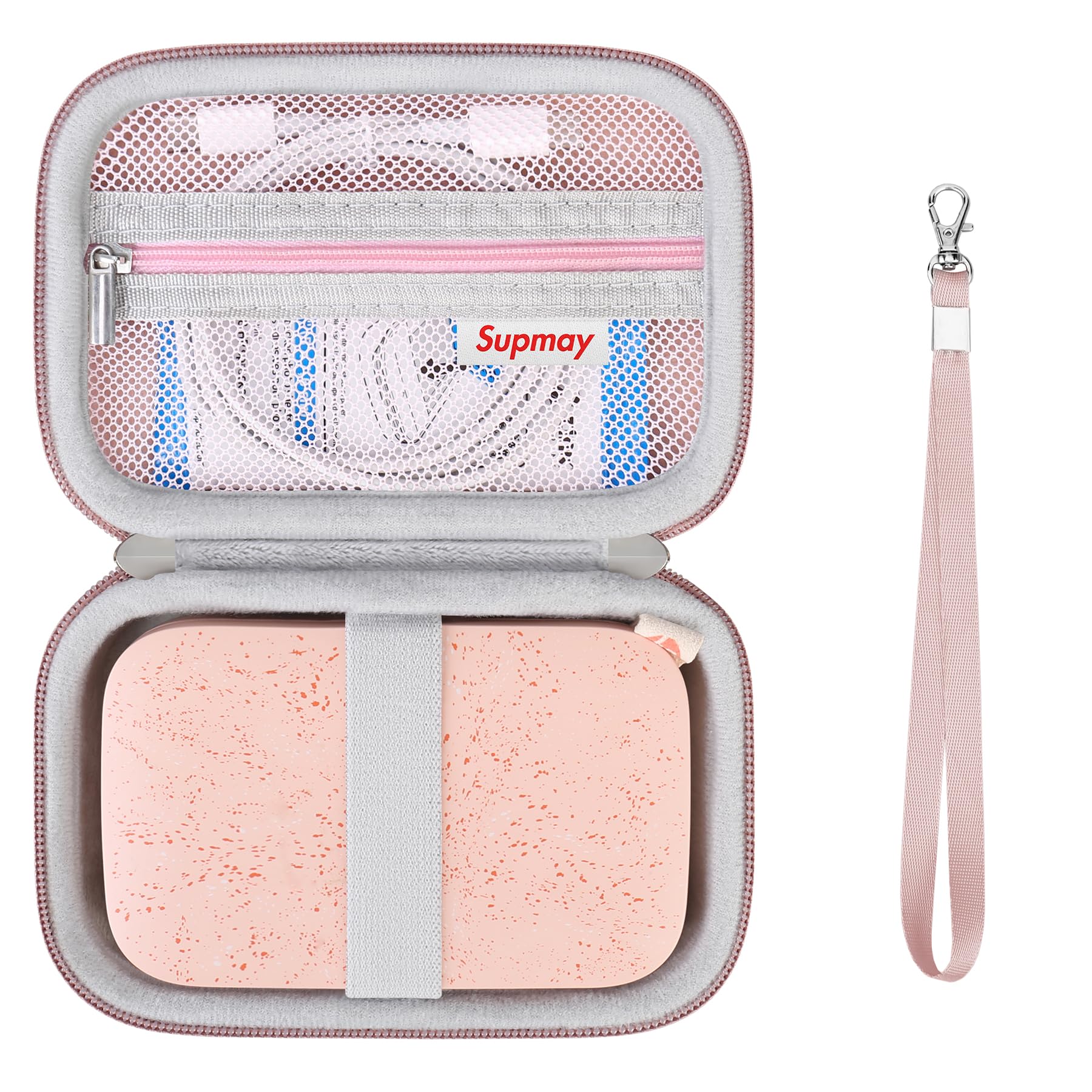 Hard Carrying Case for HP Sprocket Portable 2x3 Instant Color Photo Printer, Wireless Bluetooth Portable Printer, Storage Holder Bag with Mesh Pocket for Photo Paper, USB Cable, Rose Gold