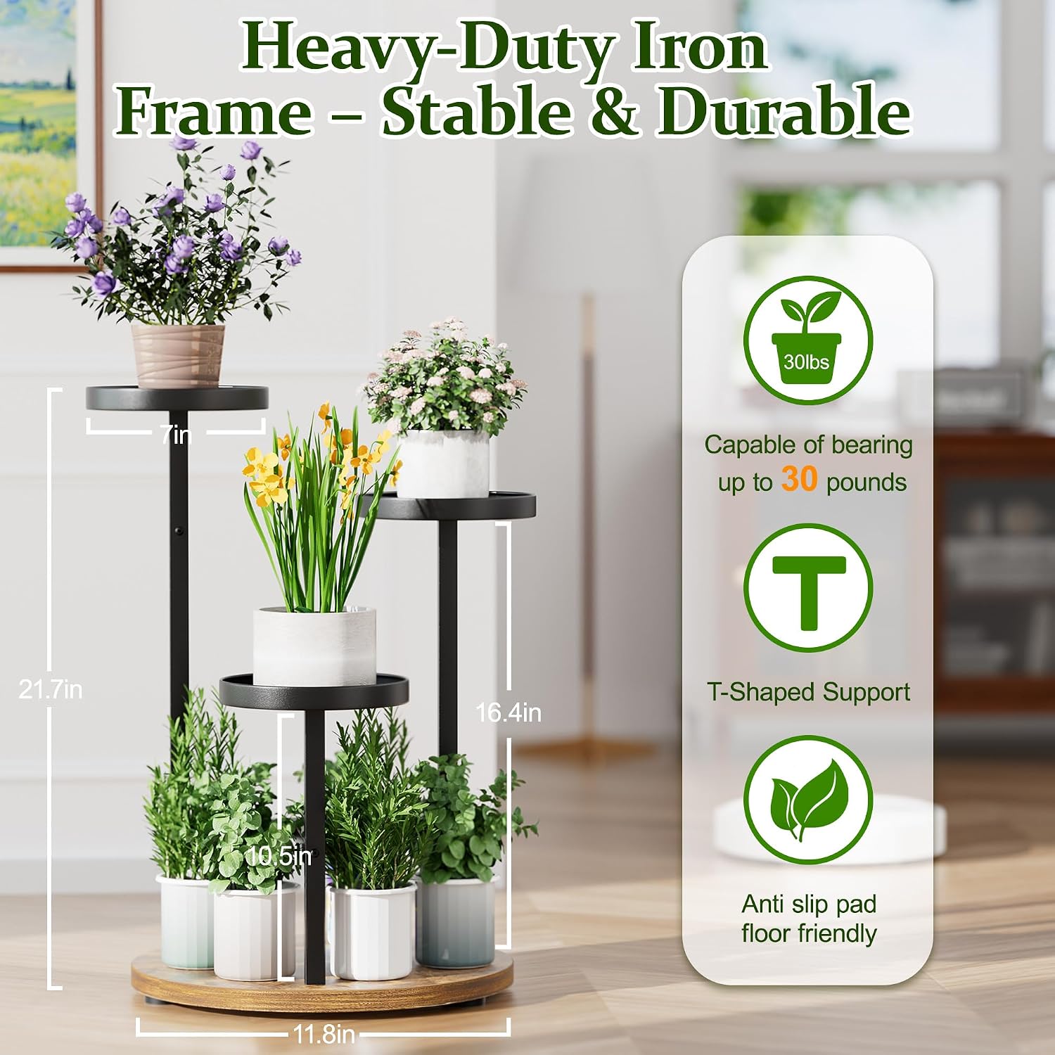 Heavy Duty 3-Tier Corner Plant Stand, Indoor Flower Shelf for Living Room image 3