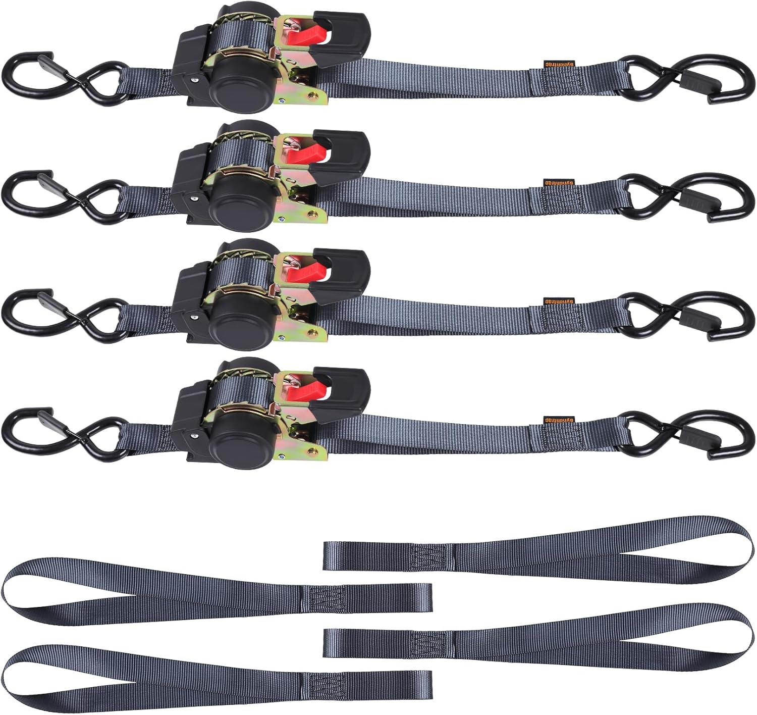 Heavy Duty Retractable Ratchet Straps with Hooks, 1”x 12’ Automatic Ratchet Tie Down Strap with Soft Loop for Motorcycle Truck ATV (1500Lbs Break Strength) 4Pcs