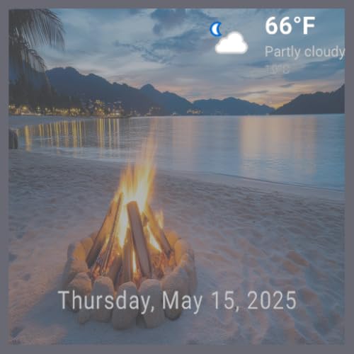 Cozy Beach Bonfire with Campfire Sounds - Coastal TV & Ocean Waves with Live Clock & Weather