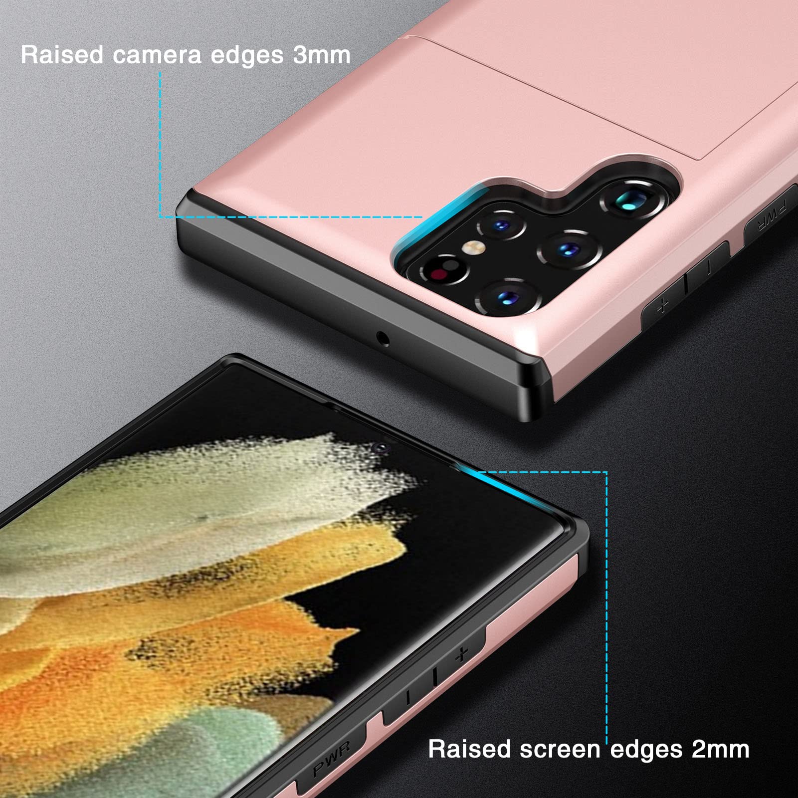 Funda per Samsung Galaxy S22/S22+/S22 Ultra, Estuche Billetero De Premium Carcasa Trasera con Ranura para Tarjeta Case Nti-Rasguño Anti-Huella Estuche,Plata,S22 Ultra 6.8"