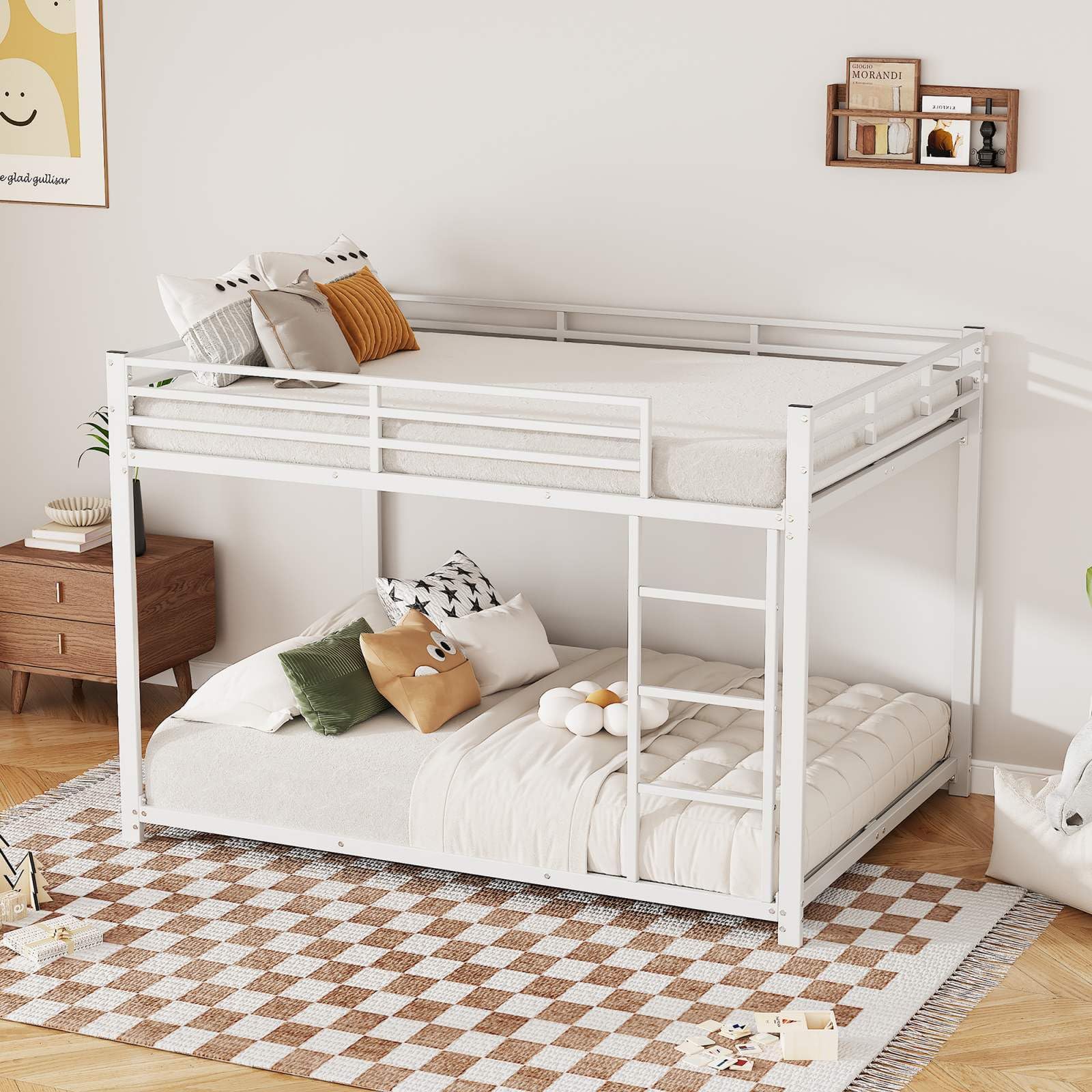 PUGSDRLY Lit Superposé en Fer 140x200cm, 2 Places pour Adolescent et Enfant, Cadre de Forme Classique (Blanc)