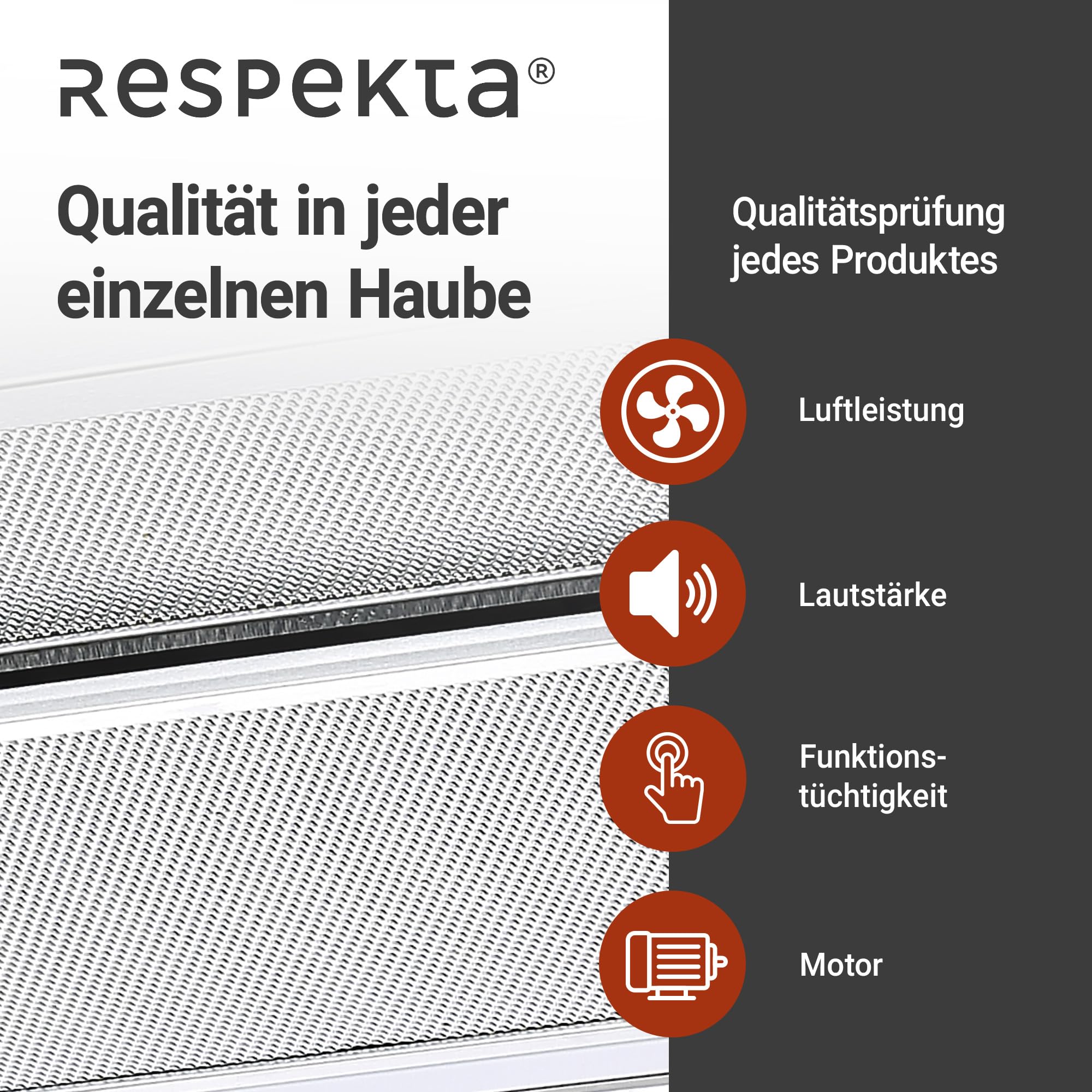 Respekta Dunstabzugshaube 60 cm Edelstahlgehäuse Weiß Abluft Umluft CH4138IXC 53–64 dB