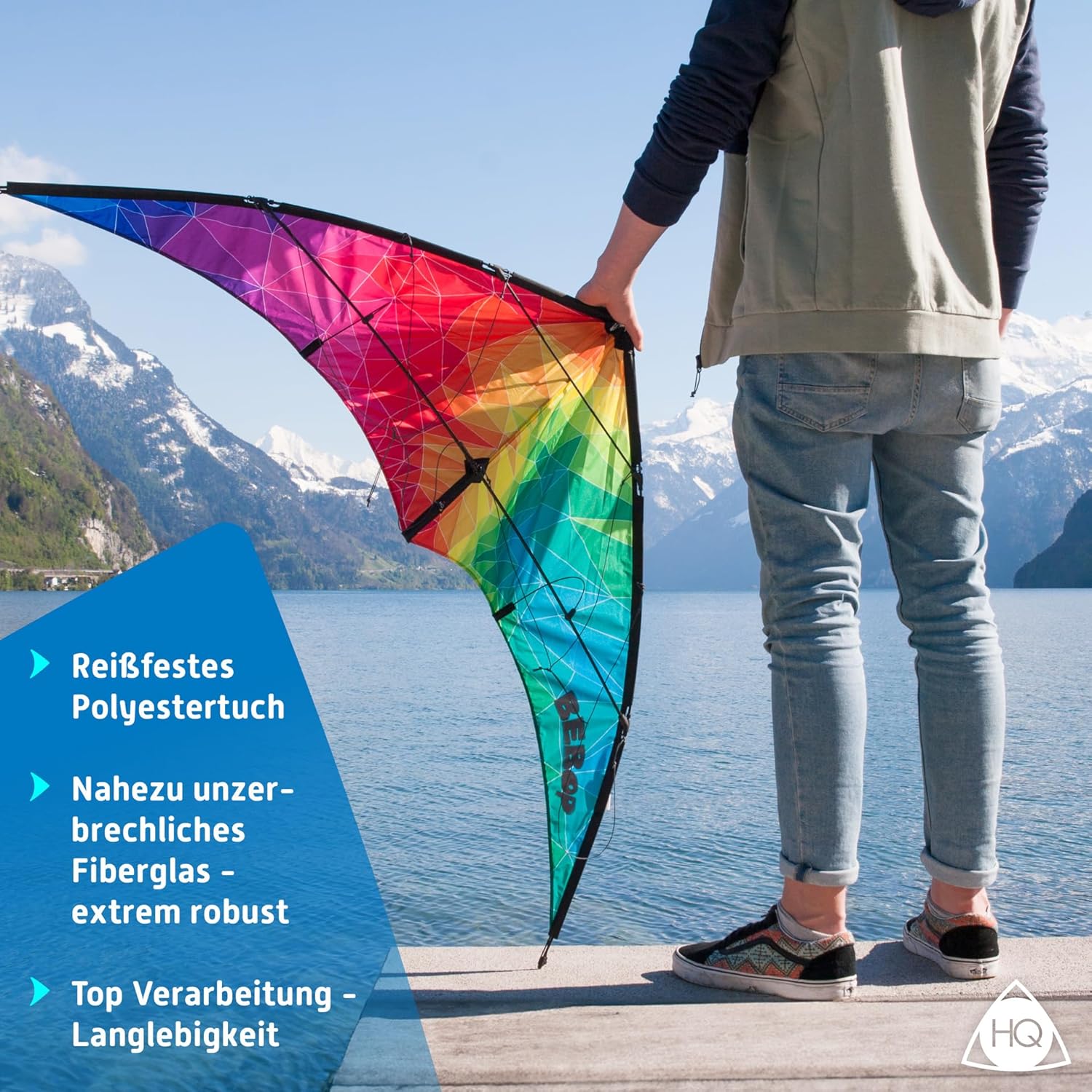 HQ Kites Bebop Series Beach and Fun Sport - Beginner Stunt Kite - 57 Inch Dual - Line Sport Kite, Color: Prisma - Active Outdoor Fun for Ages 8 and Up - Perfect for Adults or Children