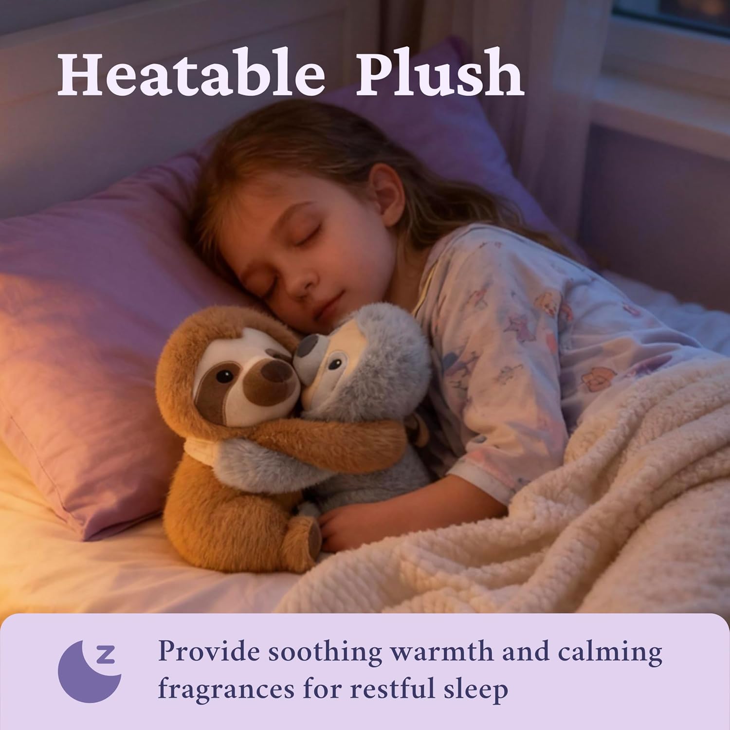 IKASA Microwavable Sloth Stuffed Animal Duo,Heating Pad for Soothing Relaxation,Heatable and Coolable 1.5lbs Weighted Lavender Scent 2 Pieces Hugging Twin Plush Toy,Gift for Kids