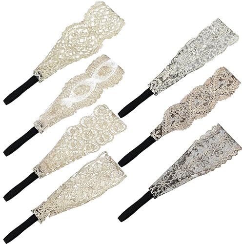 Miniatura 2 de Gejoy 7 diademas de encaje para mujeres y niñas, diadema elástica, para Halloween, elegante, ancha, turbante para el cabello, accesorios