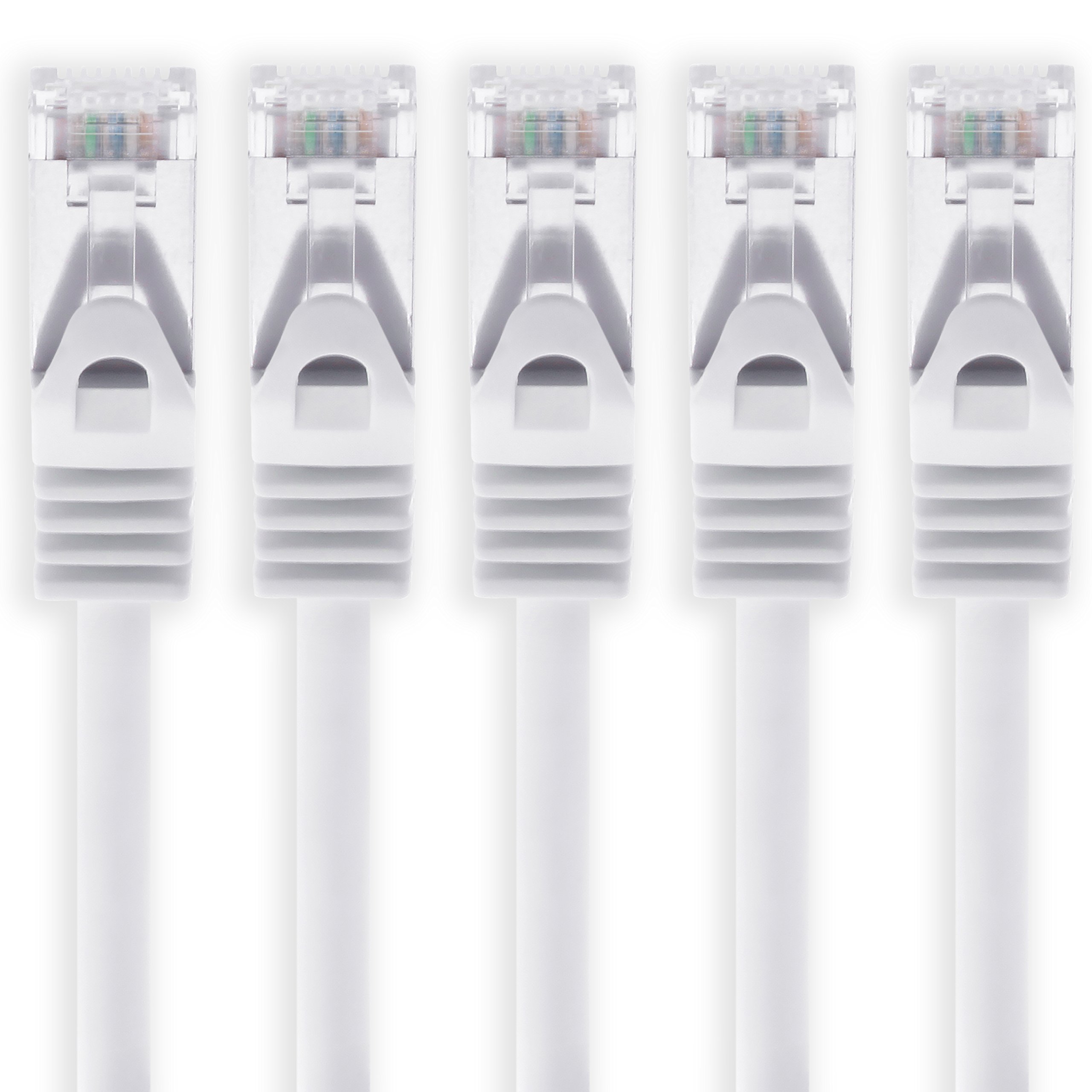 1aTTack.de 0,25m - weiss - 5 Stück CAT.7 Netzwerkkabel Sftp (Rohkabel) Patchkabel (SET) 10000Mbit/s - 500 MHz konfektioniert mit 2 RJ45 Stecker Cat6a