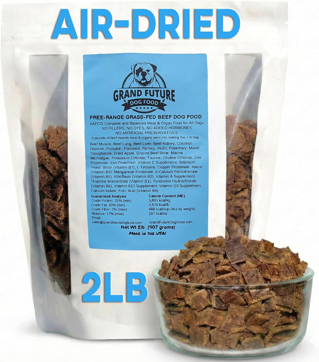 Air-Dried Dog Food, 0% Starch Human-Grade Grass-Fed Beef (2lb)