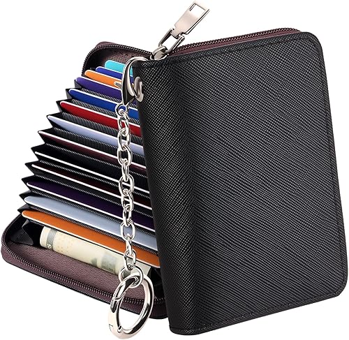 Miniatura 33 de Mayski - Cartera para tarjetas de crédito con cremallera para mujeres, tarjetero pequeño de acordeón, llavero con tarjetero para tarjetas