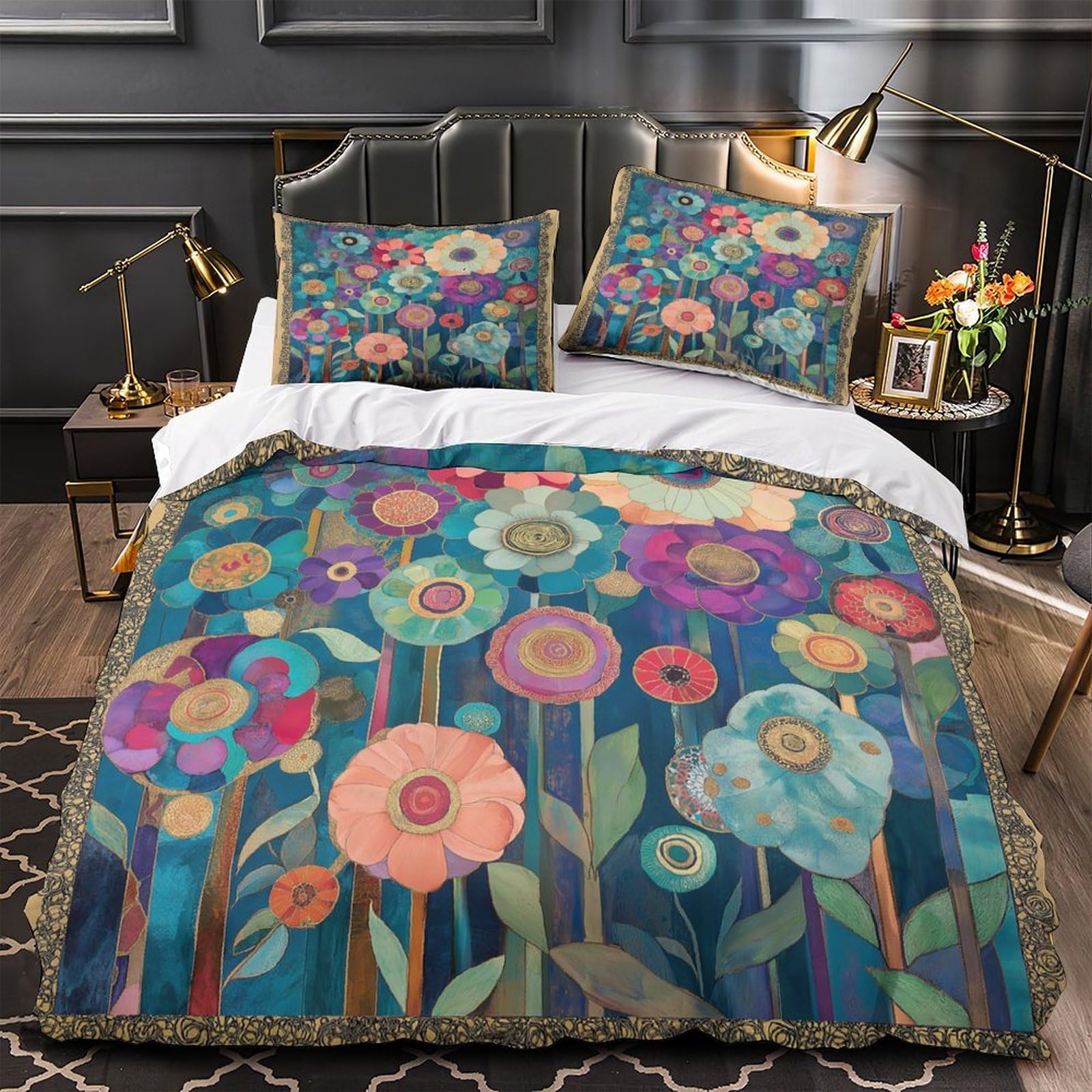 Housse de Couette 3D Effet Papillons Floraux Hypoallergique King Douce pour Lit Adulte et Fille