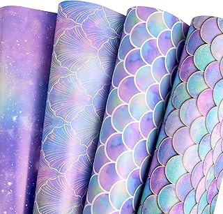 PlandRichW Birthday Wrapping Paper for Girls Kids Baby Women Mermaid Scale Scallop Galaxy 4 Styles of Gift Wrapping Paper ...
