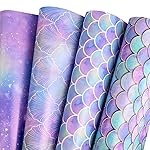 PlandRichW Birthday Wrapping Paper Folded for Girls Kids Baby Women Mermaid Scale Scallop Galaxy 4 Styles of Gift Wrapping Paper for Weddings Graduation Anniversaries 12 Sheets 20 X 29 Inch