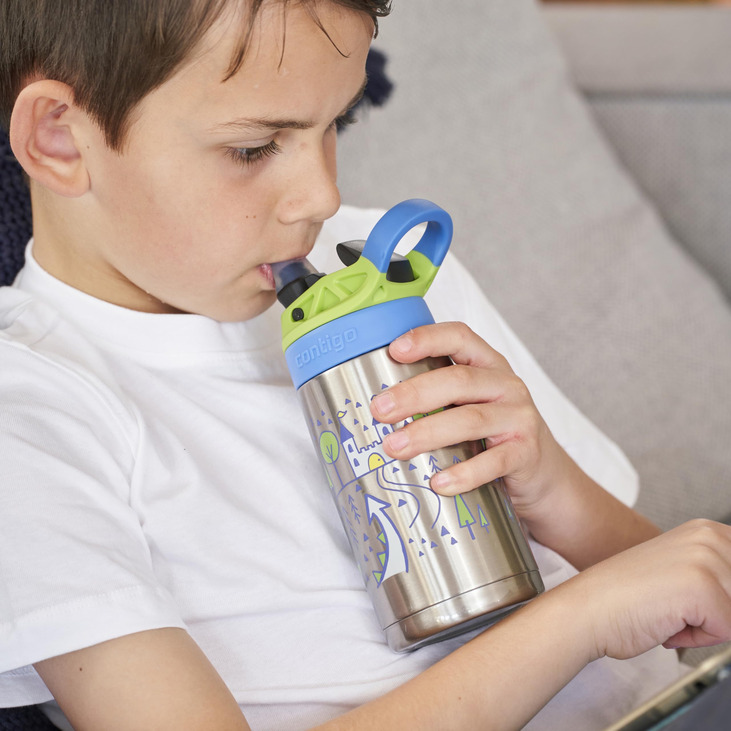 Contigo Easy Clean Bouteille thermos pour enfants avec paille, bouteille d’eau en acier inoxydable sans BPA, 100 % étanche, nettoyage facile, idéale pour crèches, maternelles, écoles et sport, 380 ml