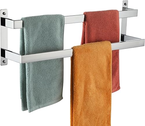Miniatura 15 de KOKOSIRI Barras para toallas de baño de 2 niveles tipo escalera oro cepillado Rieles para toallas de 32 pulgadas Soportes para toallas montados