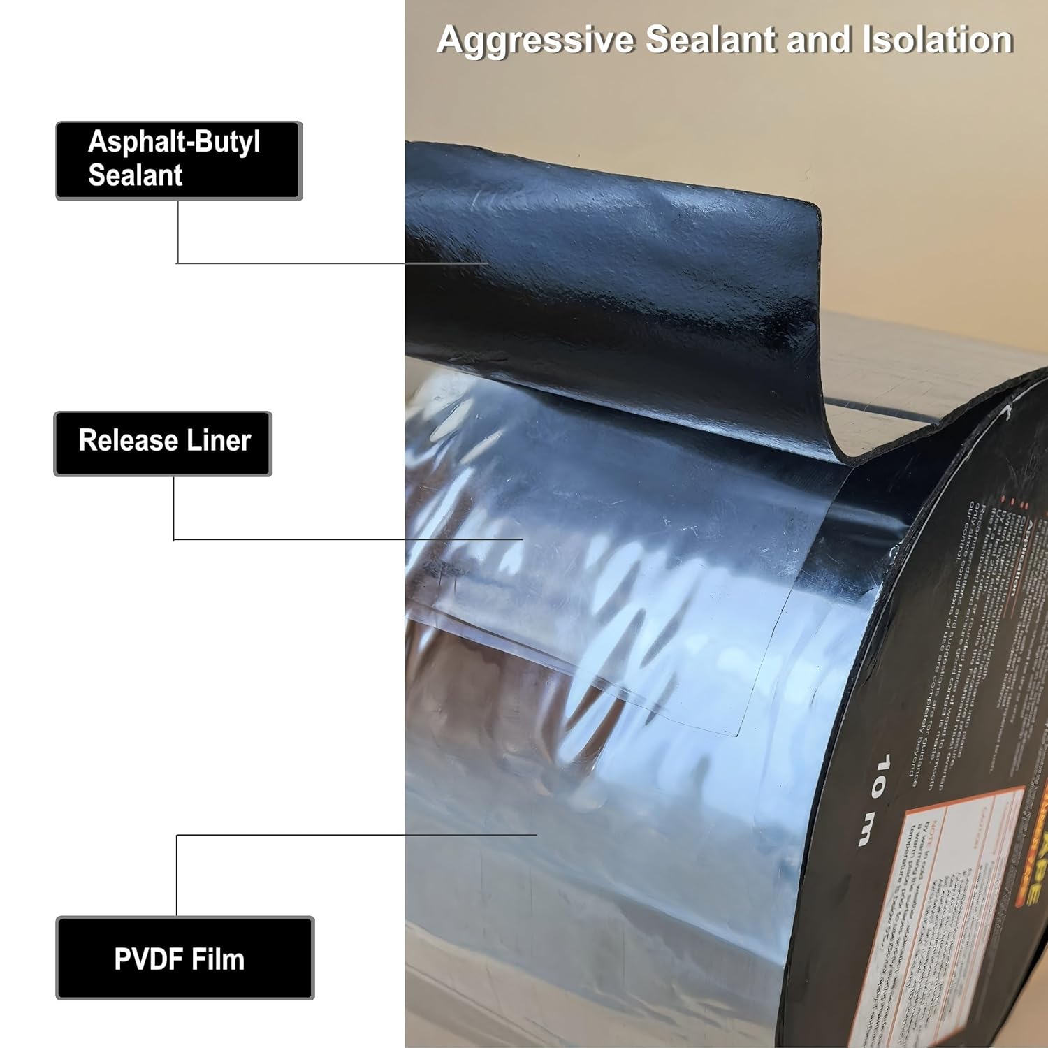 4" x 33FT Military-Grade PVDF Asphalt-Butyl Flashing Tape | 65mil Thick, IP68 Waterproof & UL94 V-0 Flame Retardant | Self-Adhesive Sealant for Roof, Window, Boat, Pipe, Gutter Repair