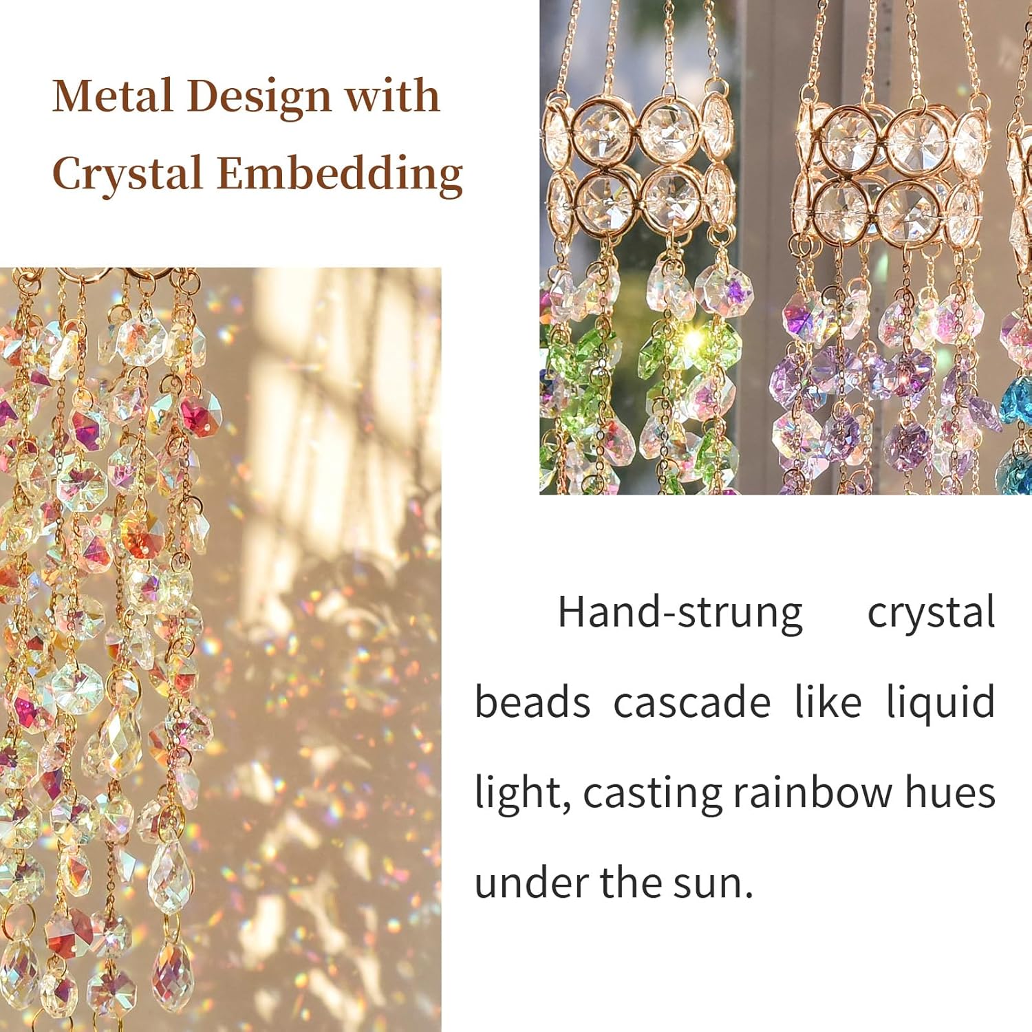 Hanging Window Garden Crystal Sun Catcher, Gold-Plated Sun Catcher for Indoor and Outdoor Decoration, Light Catcher, Party Crystals (Golden) - Image 5