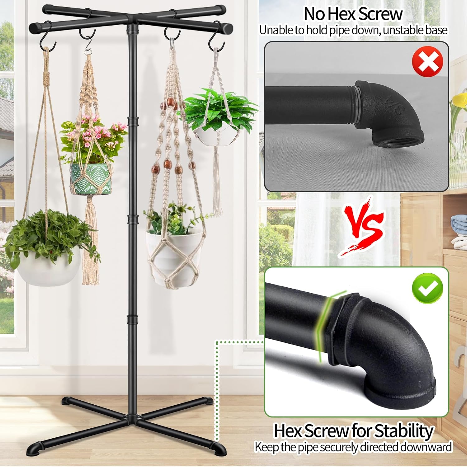 Plant Hanger Indoor, 59" Tall Hanging Plant Stand Heavy Duty Metal Indoor Plant Hanger Stand Hanging Plant Holder with 8 Hooks Hanging Planters for Indoor Plants Bedroom Living Room Balcony