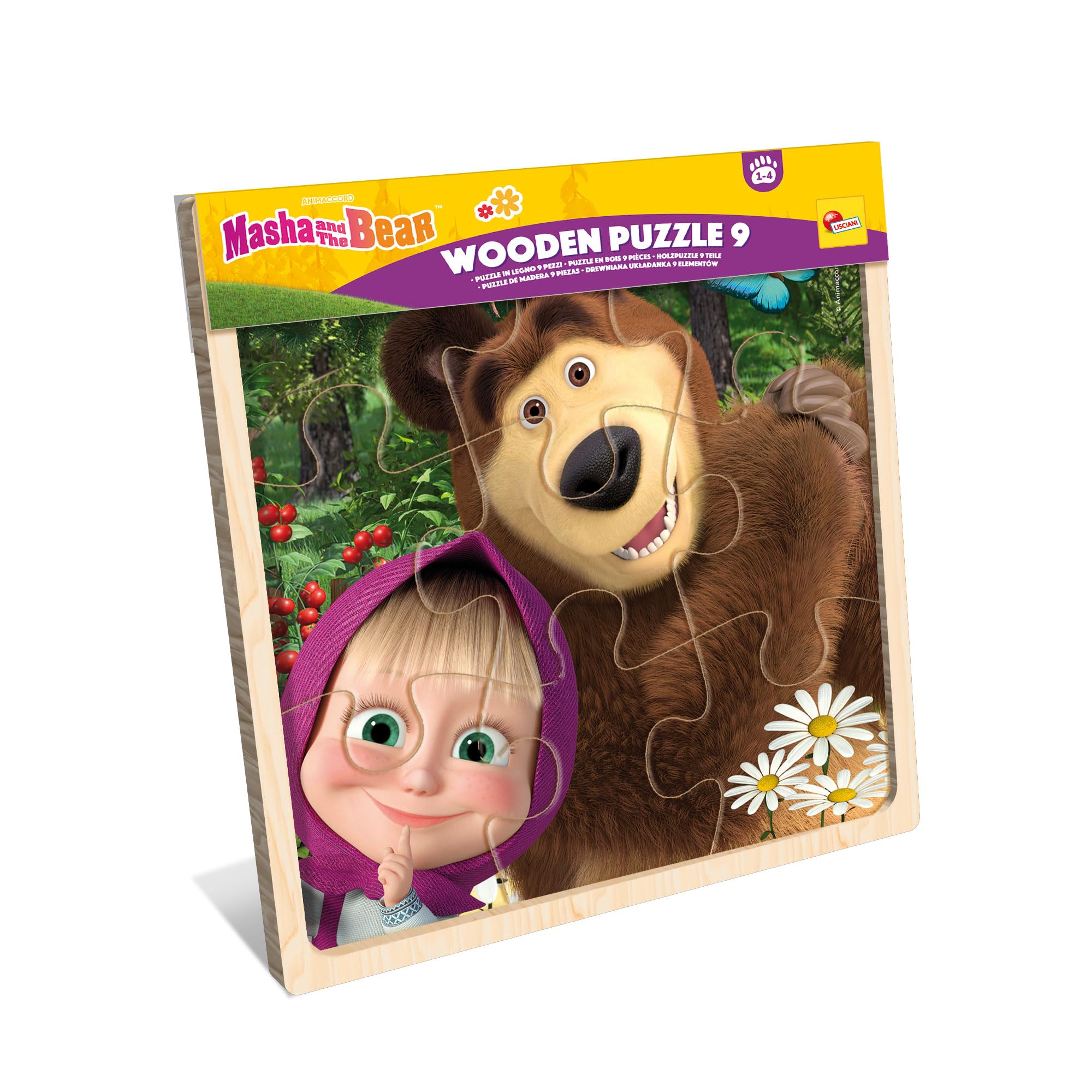 Lisciani, Wooden jigsaw MASHA AND MICHKA, For Children from 1 year, 9 Wooden Pieces, Easy to assemble jigsaw