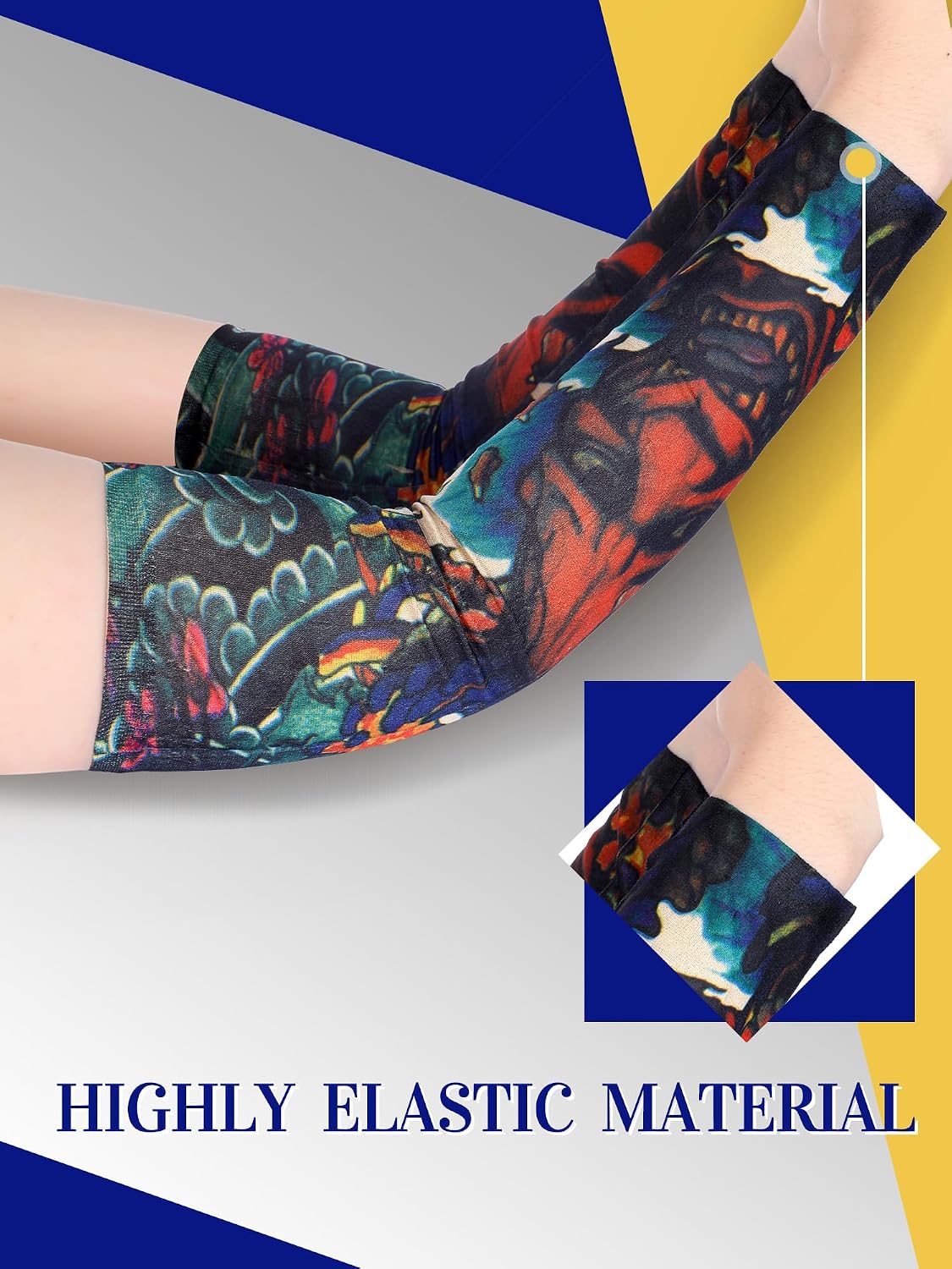 Boao 20 Pcs Men's Cooling Arm Sleeves Long Fingerless Arm Cover Anti Slip UV Sun Protection Sports Temporary Tattoo Sleeves