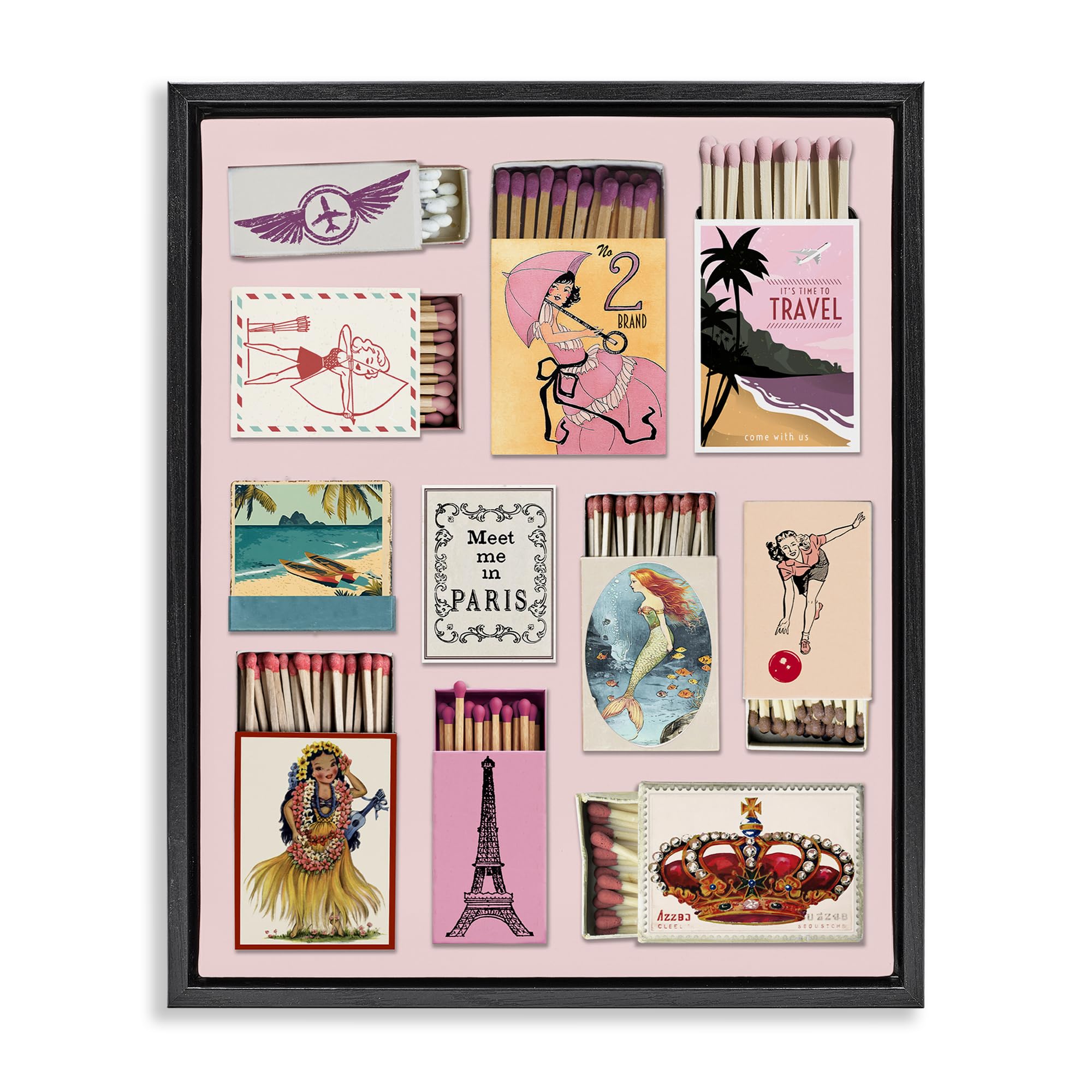 'Vintage Travel Matchbook Montage'| Floating Frame Canvas Art