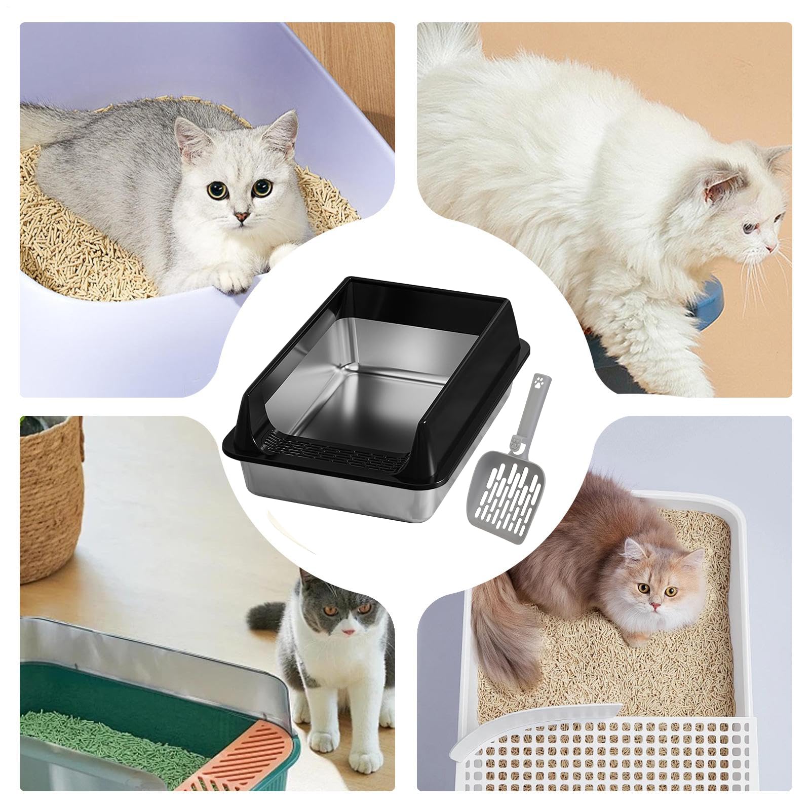 Lettiere per Gatti felini anti-perdite di urina piccoli e grandi facili da | Lettiera per in acciaio inossidabile antispruzzo con per Appartamento, Balcone, Terrazzo, Giardino, Forniture e