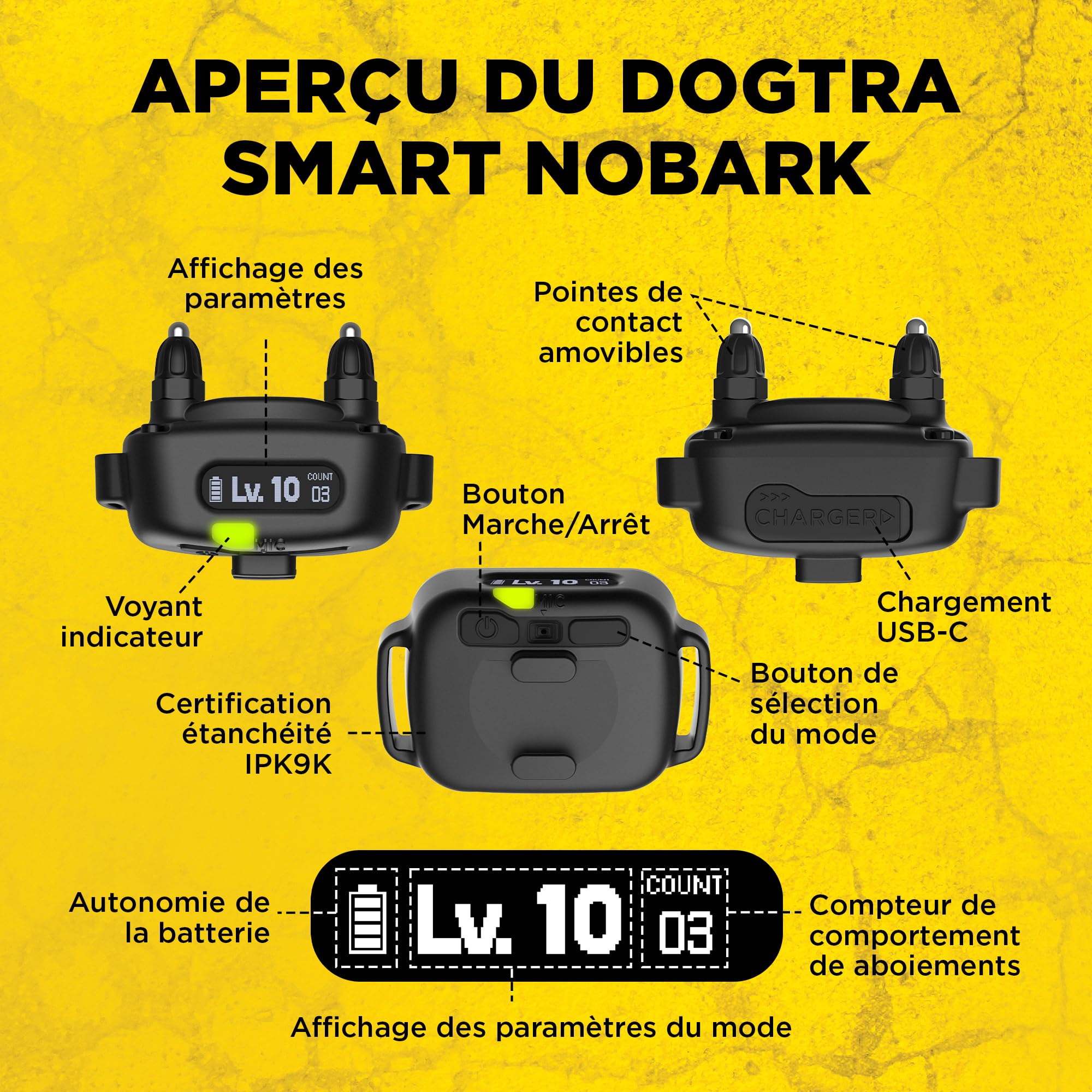 Dogtra Smart NOBARK Collier Anti-aboiement, détecte gémissements et aboiements, contrôle Via app, étanche (IPX9K), Dressage portée 30m, pour Chiens de Petite Taille.