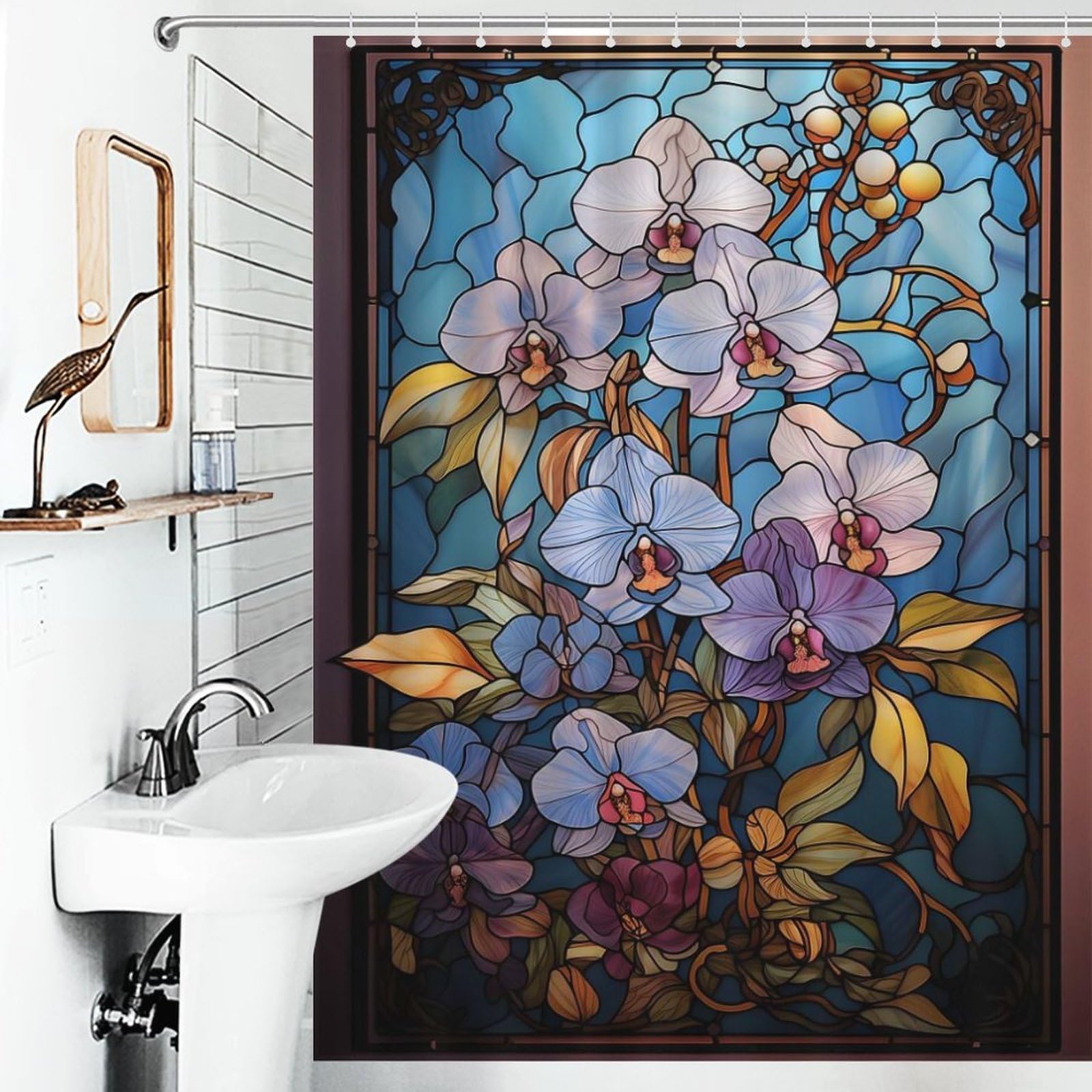 Ensemble de décoration de salle de bain motif orchidées de Saint-Valentin tissu 136x180cm