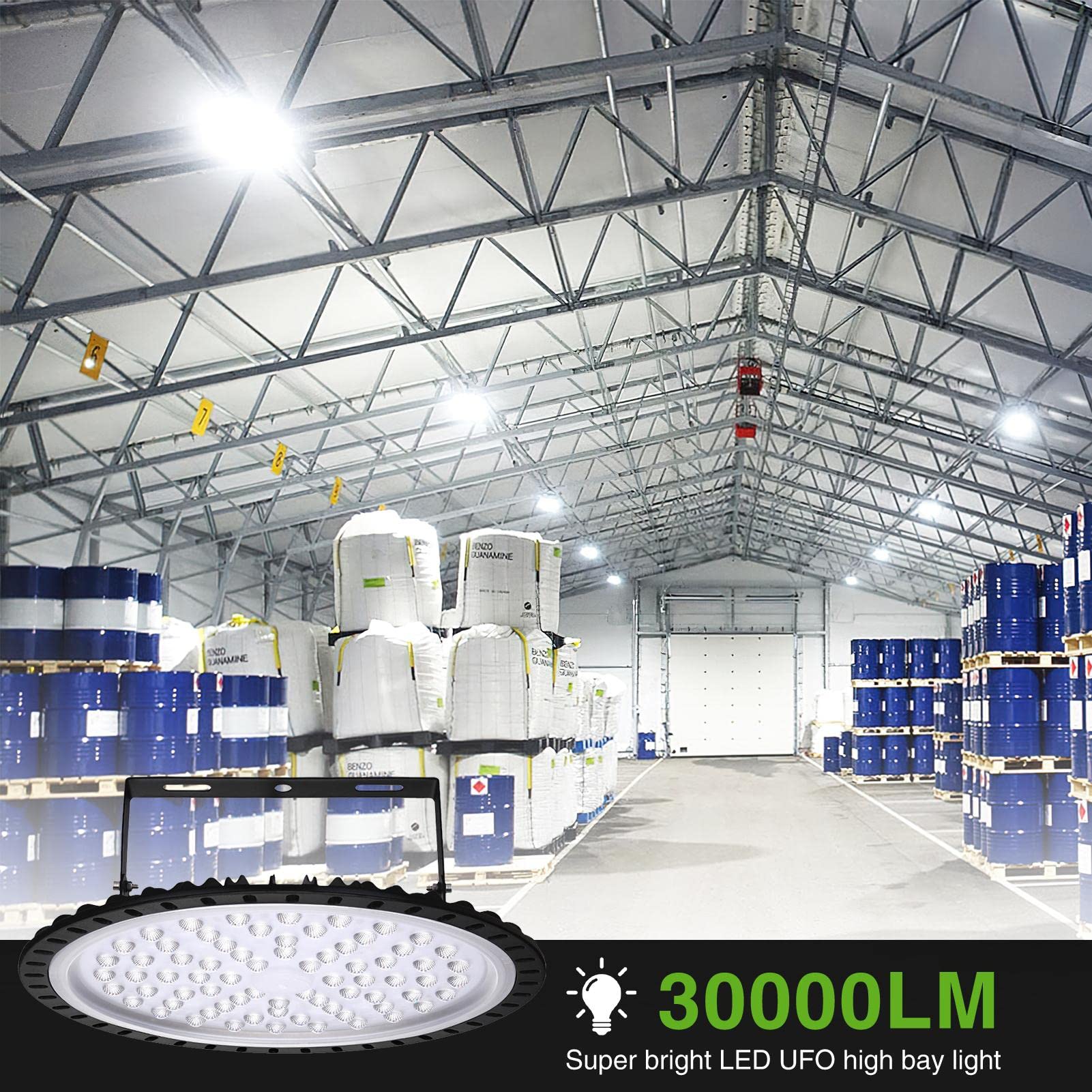 300W UFO LED High Bay Light 6000-6500K Cool White LED Workshop Light Ultra Thin Factory Warehouse LED Industrial — view 3