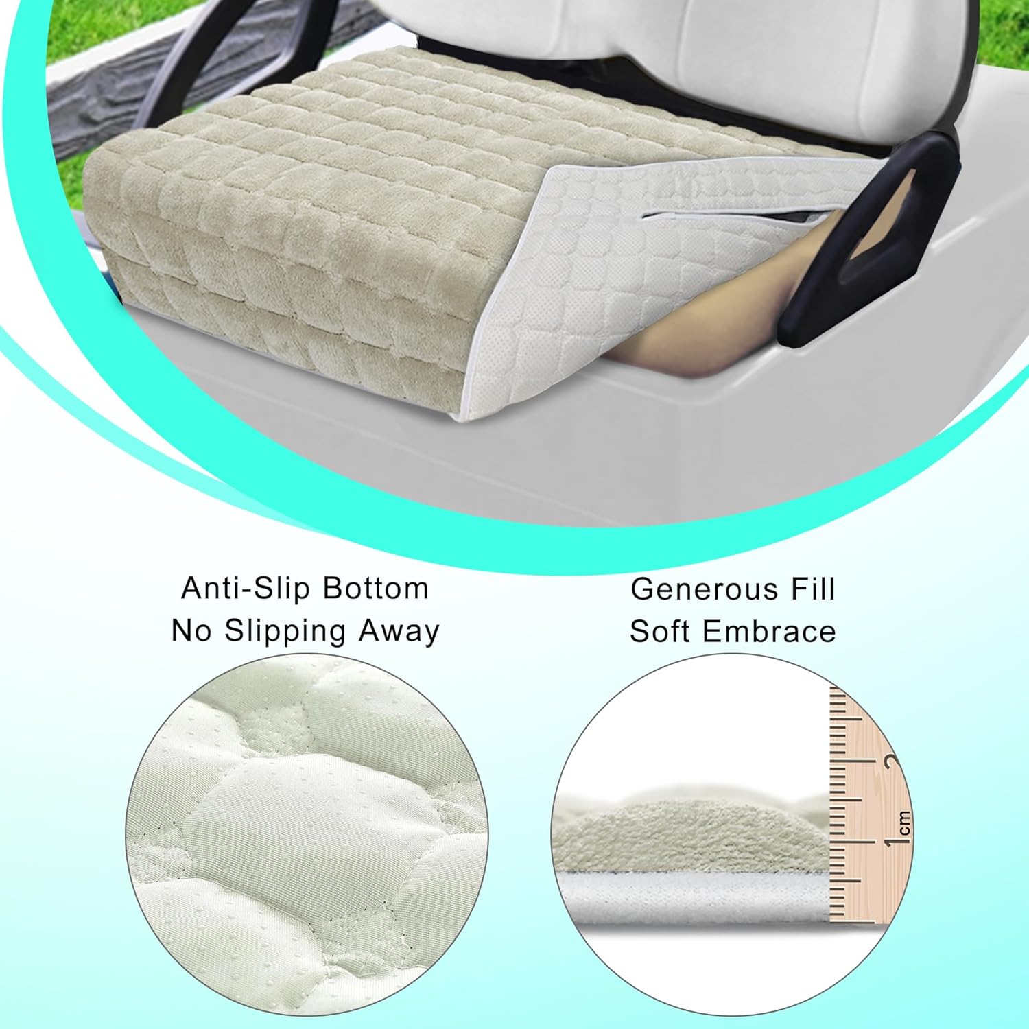 YOKYHOM Golf Cart Seat Covers, Extra Thick Deep-Pile Seat Towel Blanket with Non-Slip Backing for Warmth, Fits EZGO, Club Car, Yamaha and More 2 & 4 Passenger Carts, 50"x27.5", Off-White
