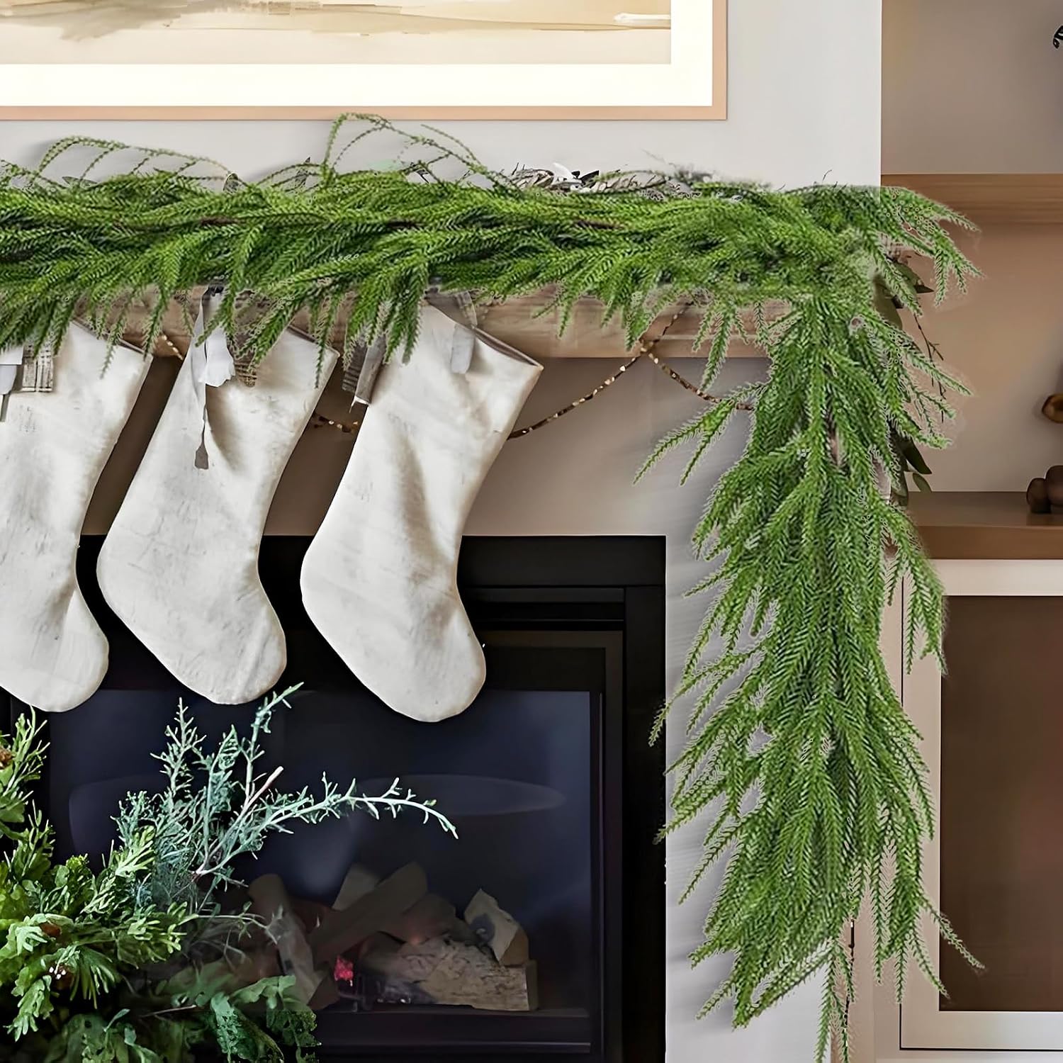 Christmas Garland, 9FT Real Touch Winter Pine Cedar Garlands for Indoor Home, Mantel, Staircase and Outdoor Decor - Perfect for Families Christmas Decorations (Norfolk Pine Garland, 9FT)