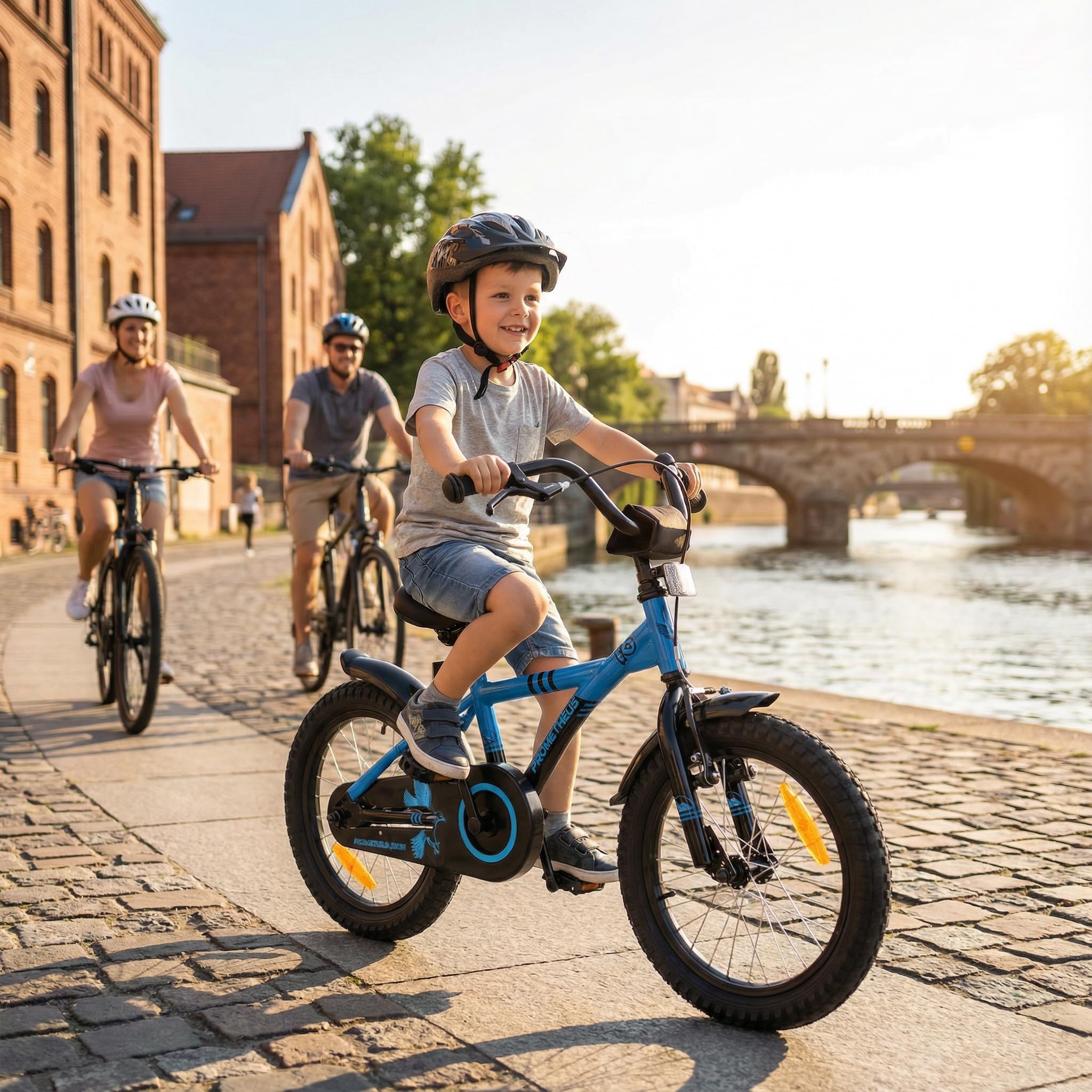 PROMETHEUS BICYCLES Velo 16 Pouces Garcon Fille Velo Enfant 16 Pouces pour 4 a 5 Ans - Vélo BMX avec Frein à rétropédalage, Roues stabilisatrices en Bleu Noir
