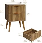 YAUKOMEL Nightstand with 2 Drawers,Mid Century Modern Bedside Table with Handles,Fluted Side Table with Solid Wood Legs,Walnut Brown End Table for Living Room,Bedroom,Caramel Oak CAACTG55BR