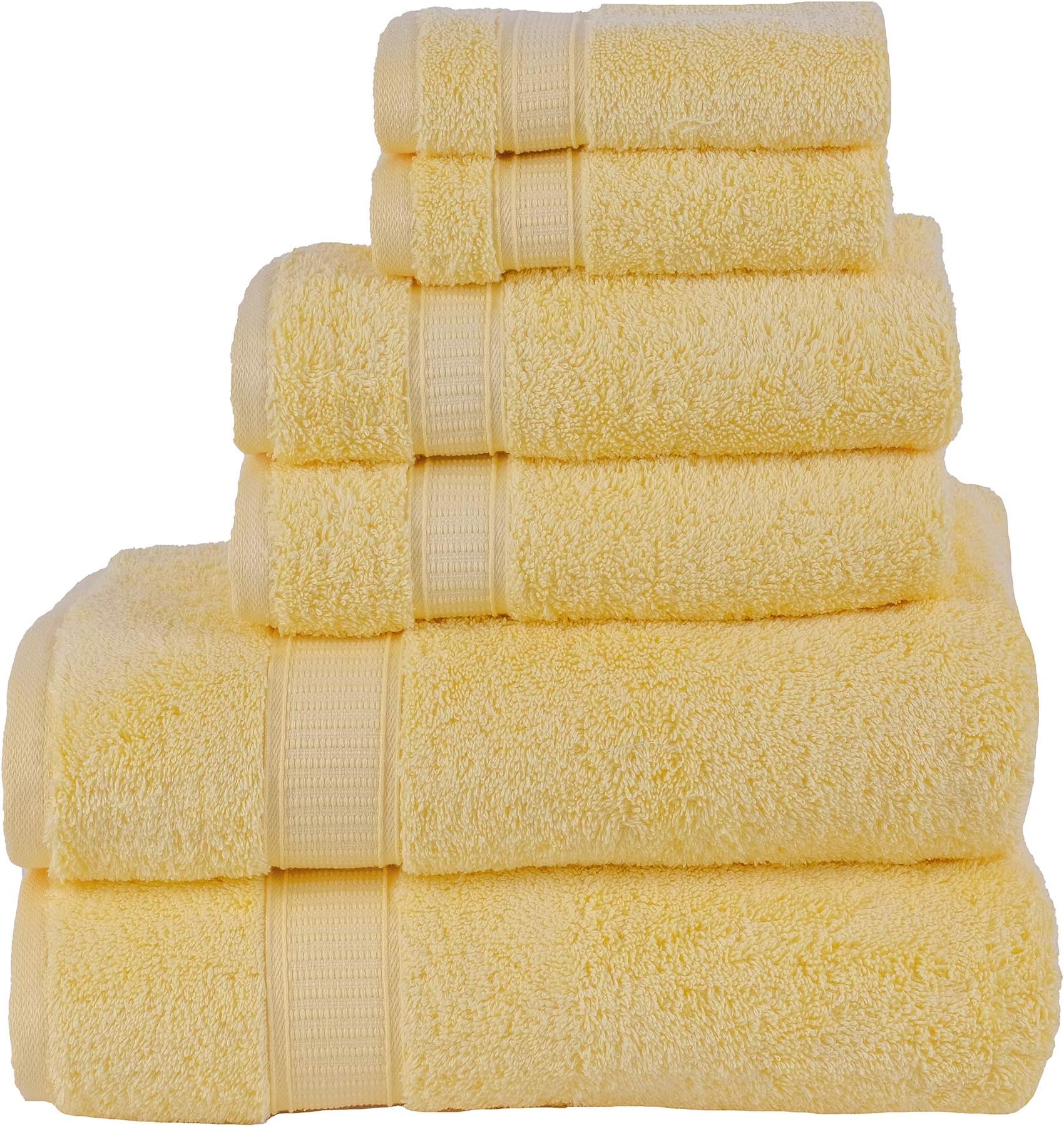 LA HAMMAM 6 Piece Towel Set - 2 Bath Towels, 2 Hand Towels, 2 Washcloths for Bathroom, College Dorm, Kitchen, Shower, Pool, Hotel, Gym & Spa | Soft & Absorbent Turkish Cotton Towel Sets - Yellow