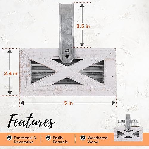 Miniatura 4 de Autumn Alley Juego de salero y pimentero de puerta de granero en organizador blanco y galvanizado, salero y pimentero Shabby Chic para cocina de