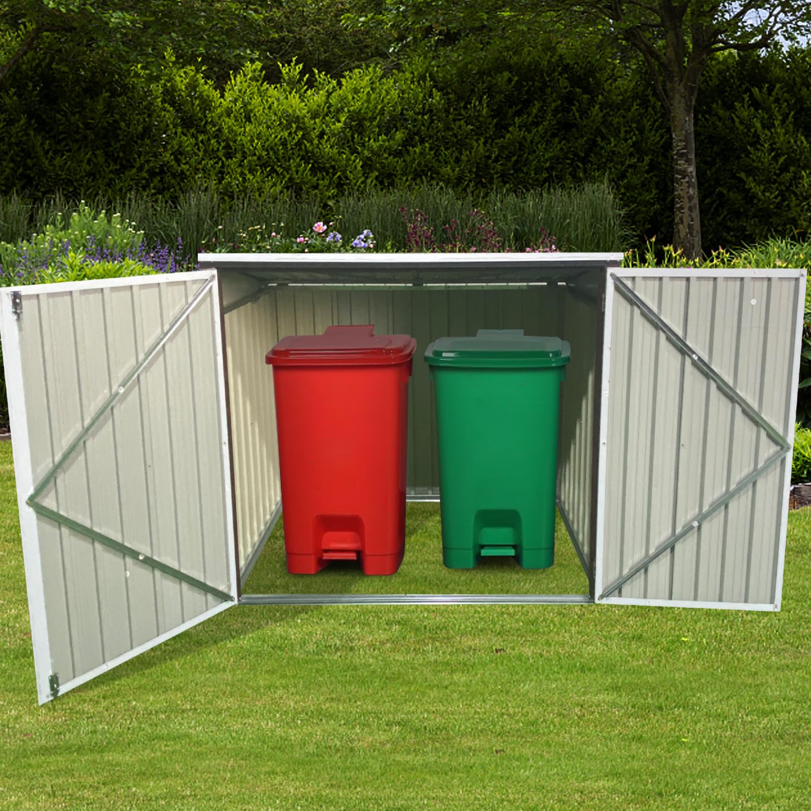 Amazon.com: YOPTO 7X4 FT Garbage Bin Outdoor Steel Storage Shed
