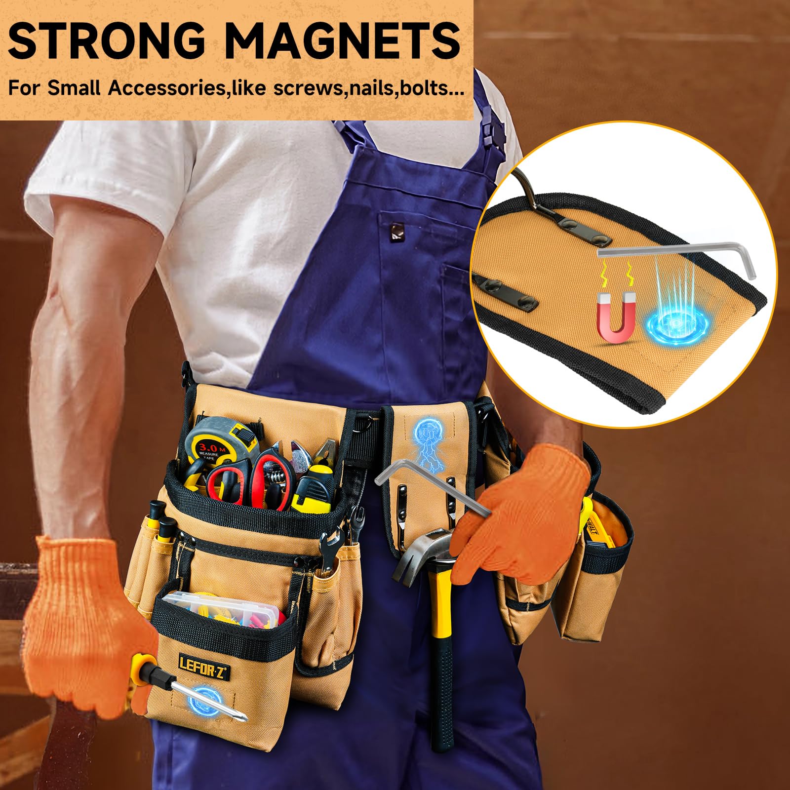 Ceinture porte Outils mit 27 Poches,Ceinture à Outils,Amovible Réglable Sac à Outils Magnétique avec 4 anneaux en D,Rembourrée Robuste pour Hommes,électriciens,Charpentiers,Ouvriers du Bâtiment